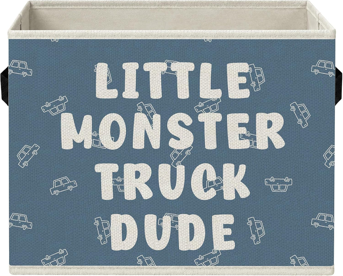 Blue Car Boy Nursery Storage Bins with Handles, Little Truck Dude Playroom Foldable Collapsible Storage Basket Organizer for Kids Boys Nursery Room Bedroom Bathroom Books Clothes