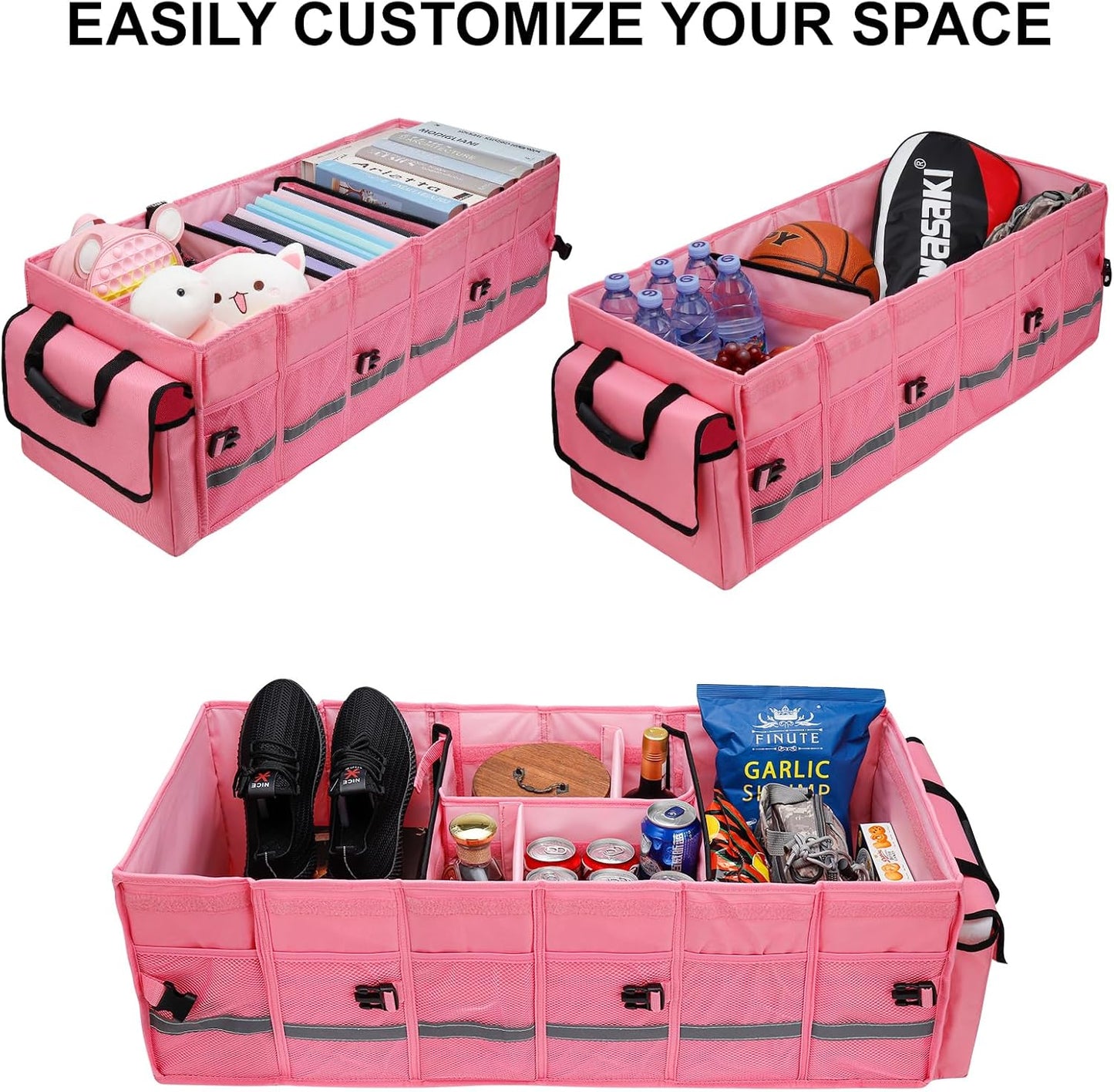 GDNasist Car Trunk Organizer and Storage with Lid & Removable Cooler Bag, Car Accessories 6 Removable Dividers for Custom Space, Collapsible Trunk Organizers Interior for SUV & Sedan, Large