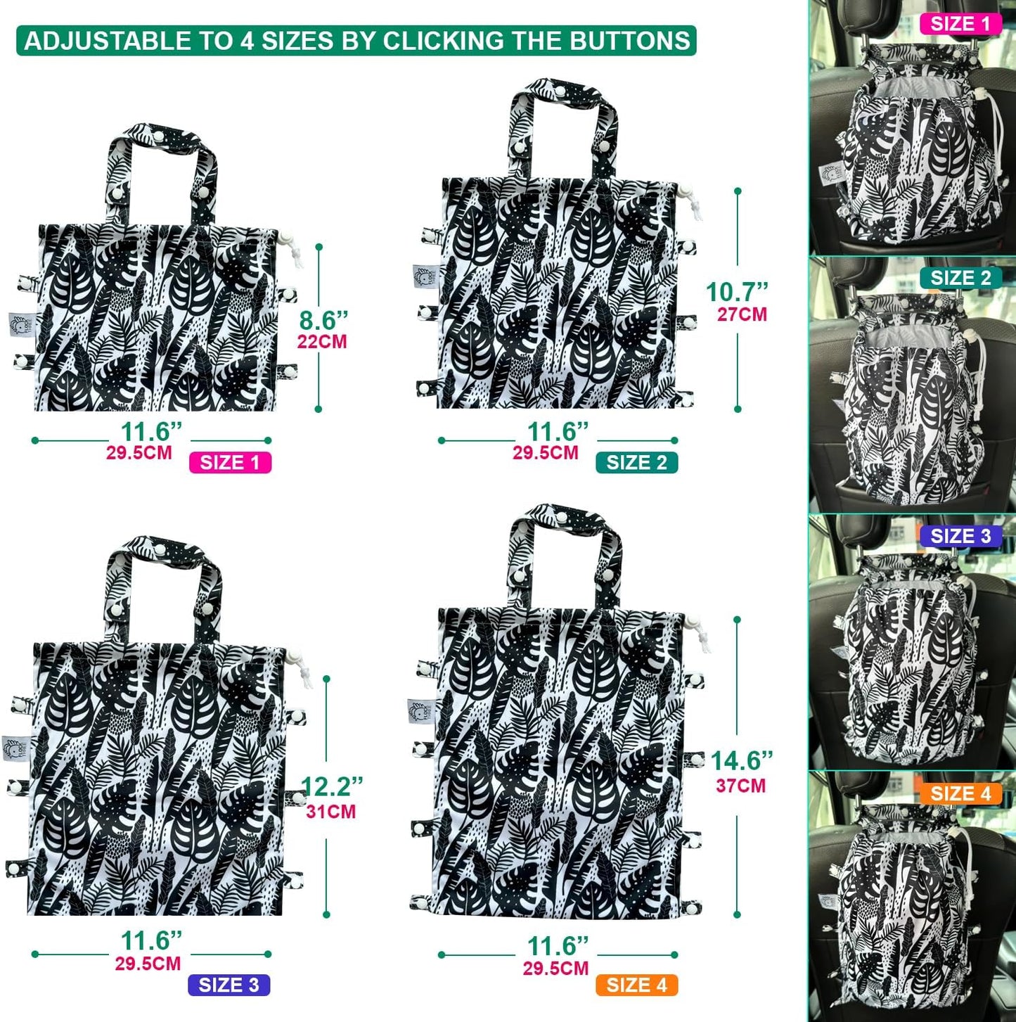 Leak-Proof Waterproof Car Trash Bag Foldable Multipurpose Trash bin Container Storage Cute Grocery Organizer Bag for Automotive Front or Back Seat in Cars SUVs and Trucks (Tropical)