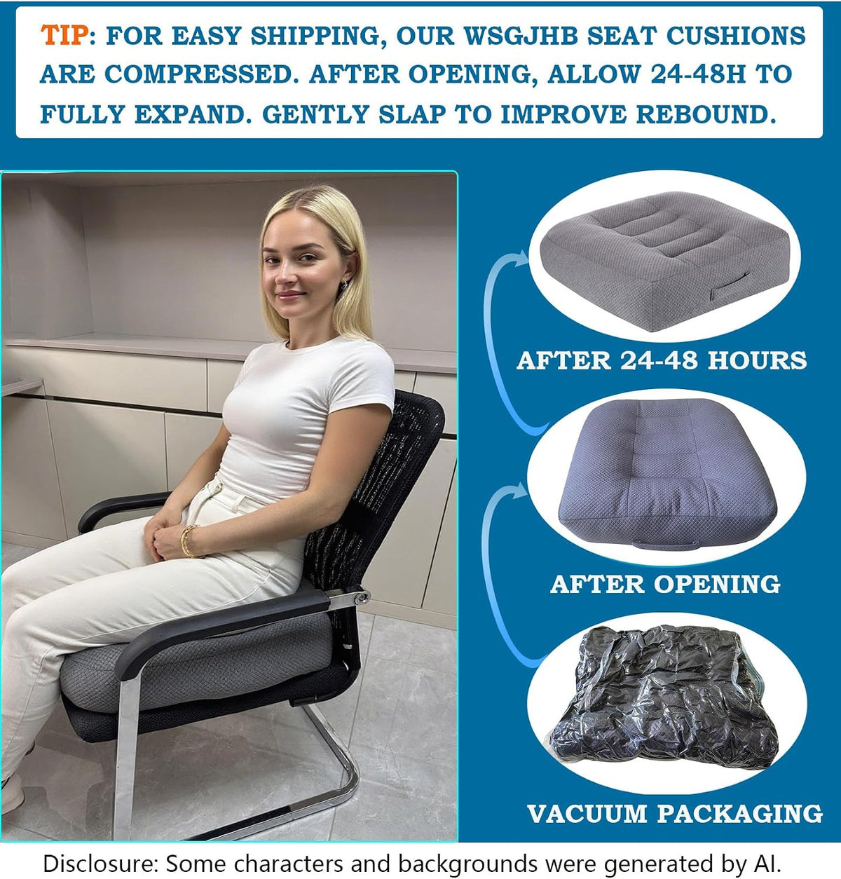WSGJHB Large Seat Cushion, Extra Thick Booster Seat Cushions Long Sitting