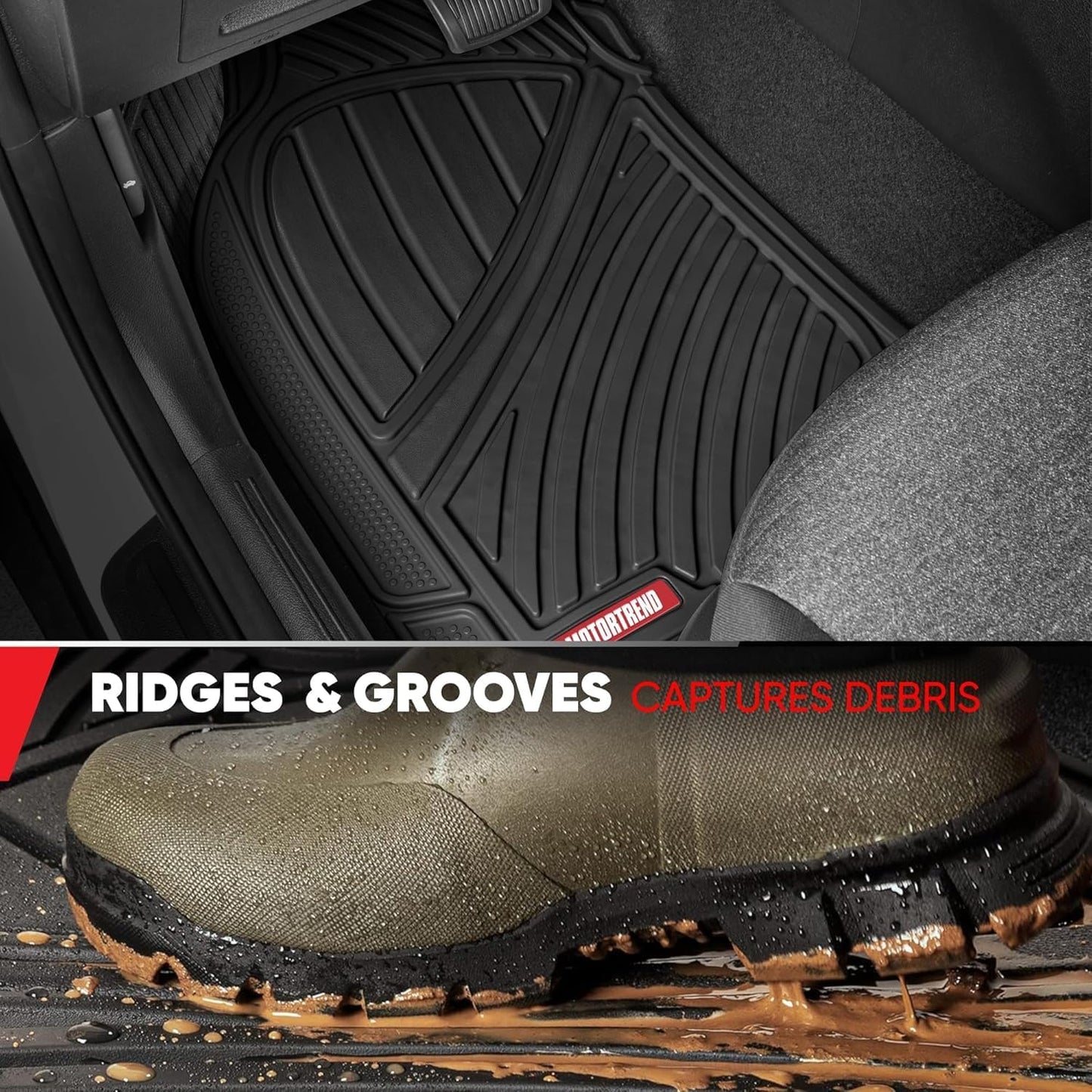 Motor Trend 3-Row Rubber Floor Mats & Liners for Car SUV Van 7 Seater, 6 Seater, 8 Seater 3rd Row Car Floor Mats Heavy Duty All Weather Full Interior Protection, FlexTough Avanced Performance