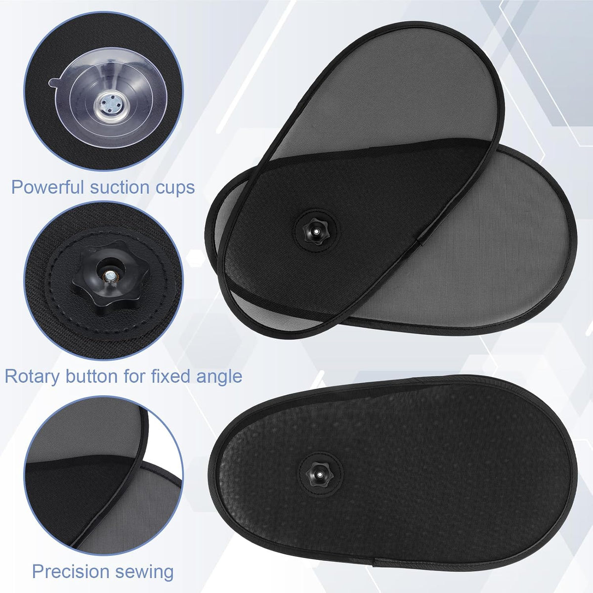 4PCS Car Window Shade Rotatable Mesh Sun Blockers for Auto, Adjustable UV Glare Protection Driver Side Window Sunshades with Strong Suction Cups, Universal Fit for Most Vehicles, Black PP Nylon