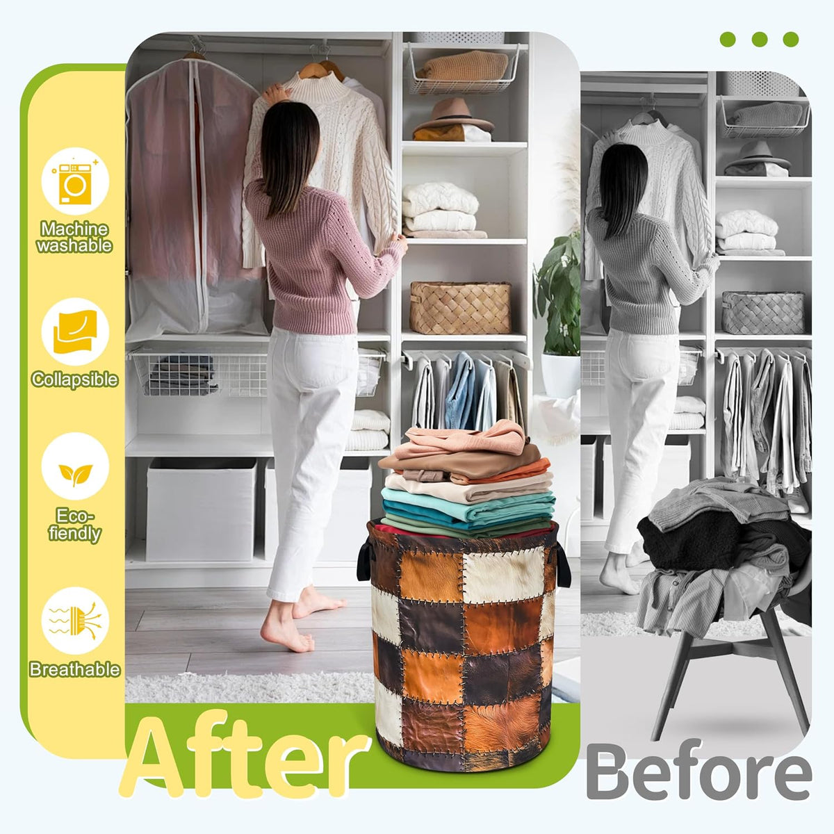 Brown Cowhide Print Laundry Basket Foldable Waterproof Hamper 18.9x16.5 In
