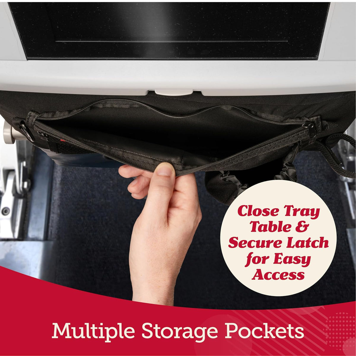 Lusso Gear Airplane Tray Table Cover with Pocket Storage - Sanitary Airplane Tray Cover - Seat Back Organizer for Personal Items - Airplane Travel Essentials for Long Haul Flights - Machine-Washable