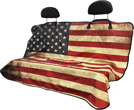 Waterproof Back Seat Cover for Dogs and Kids, Car Seat Protector Under Baby Car Seat, Child and Dog Car Seat Cover Blanket for Rear Bench(American Flag Red, Rear Bench Seat Towel)