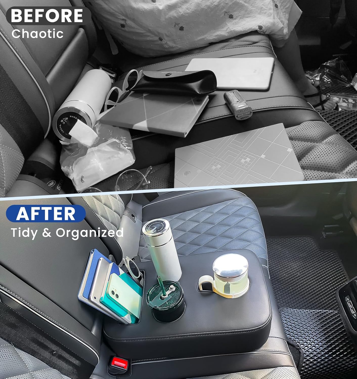 Sinvanho Car Cup Holder, Back Seat Cup Holder for Car, PU Leather Couch Sofa Bed Cup Holder Expander Tray, Boat Tray, Organizer for Trucks, Minivans, SUVs, RVs, Vehicles, Holds Drinks, Remote, Snacks