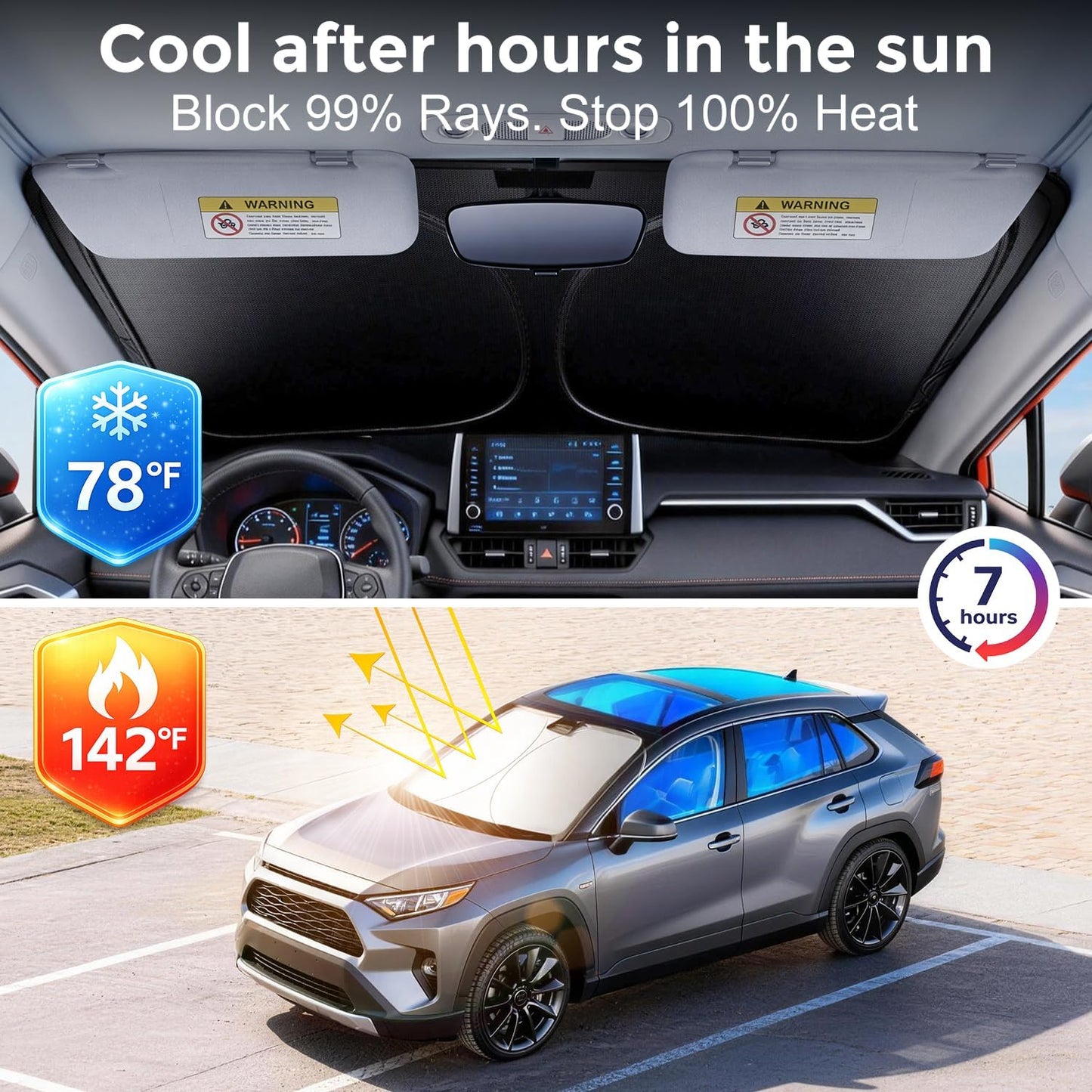 [Upgrade] DooGooCoo Windshield Sun Shade - Medium, Sunshade for Car Windshield [100% Sunlight & UV Block] Car Sun Shade Windshield Protect & Keep Car Cooler Foldable Front Windshield Shade (64x32 in)
