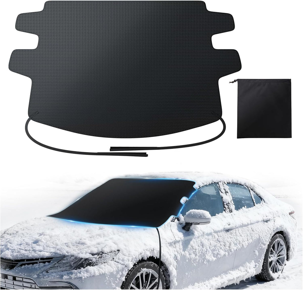 Zanch Upgrade Windshield Cover for Ice & Snow [Fast Install & Removal] 600D Oxford Fabric Against Magnetic Fit Snow, Ice, Frost, Winter Accessories - Fit for All Sedans/Cars - (69''x48'')