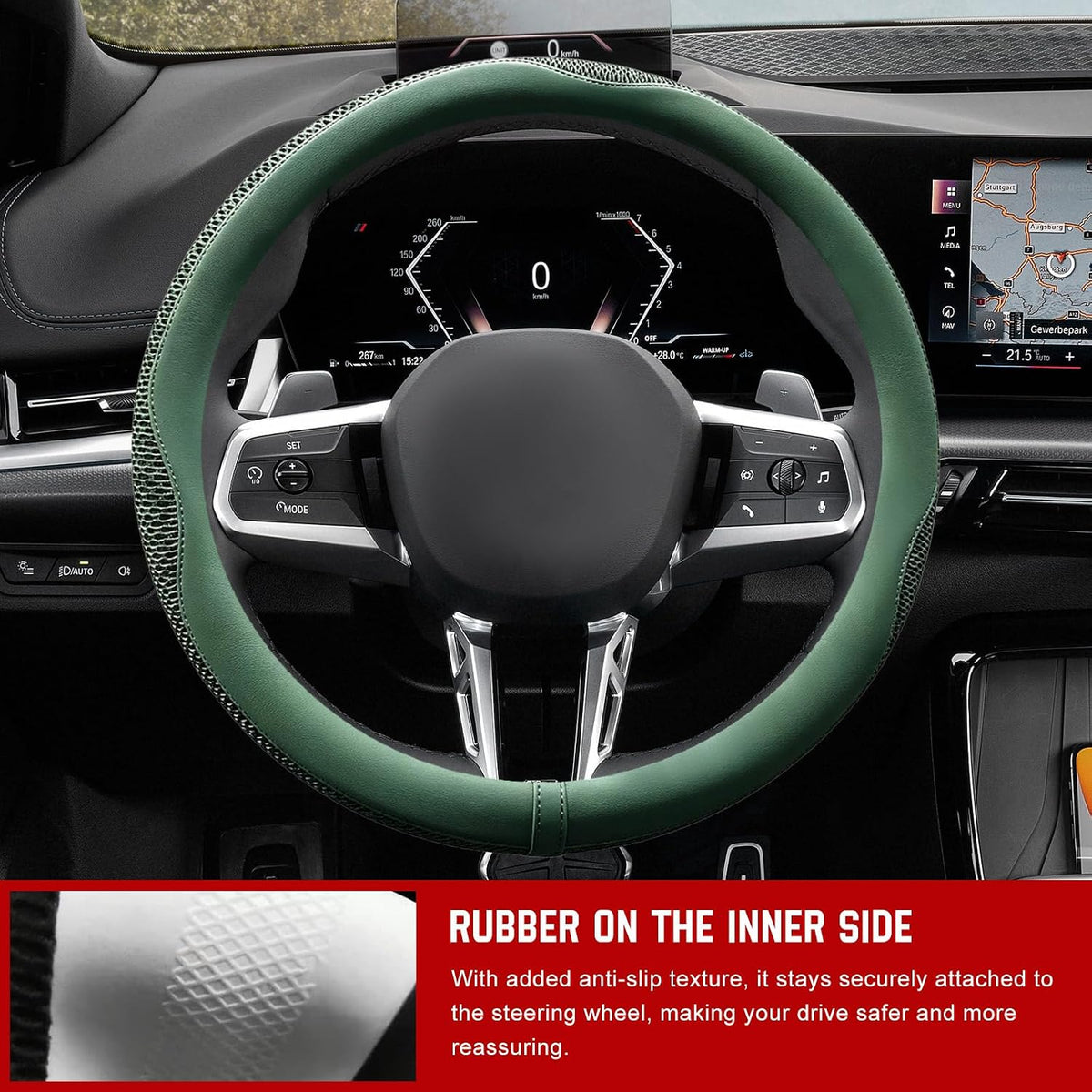 Breathable Car Steering Wheel Cover, Green