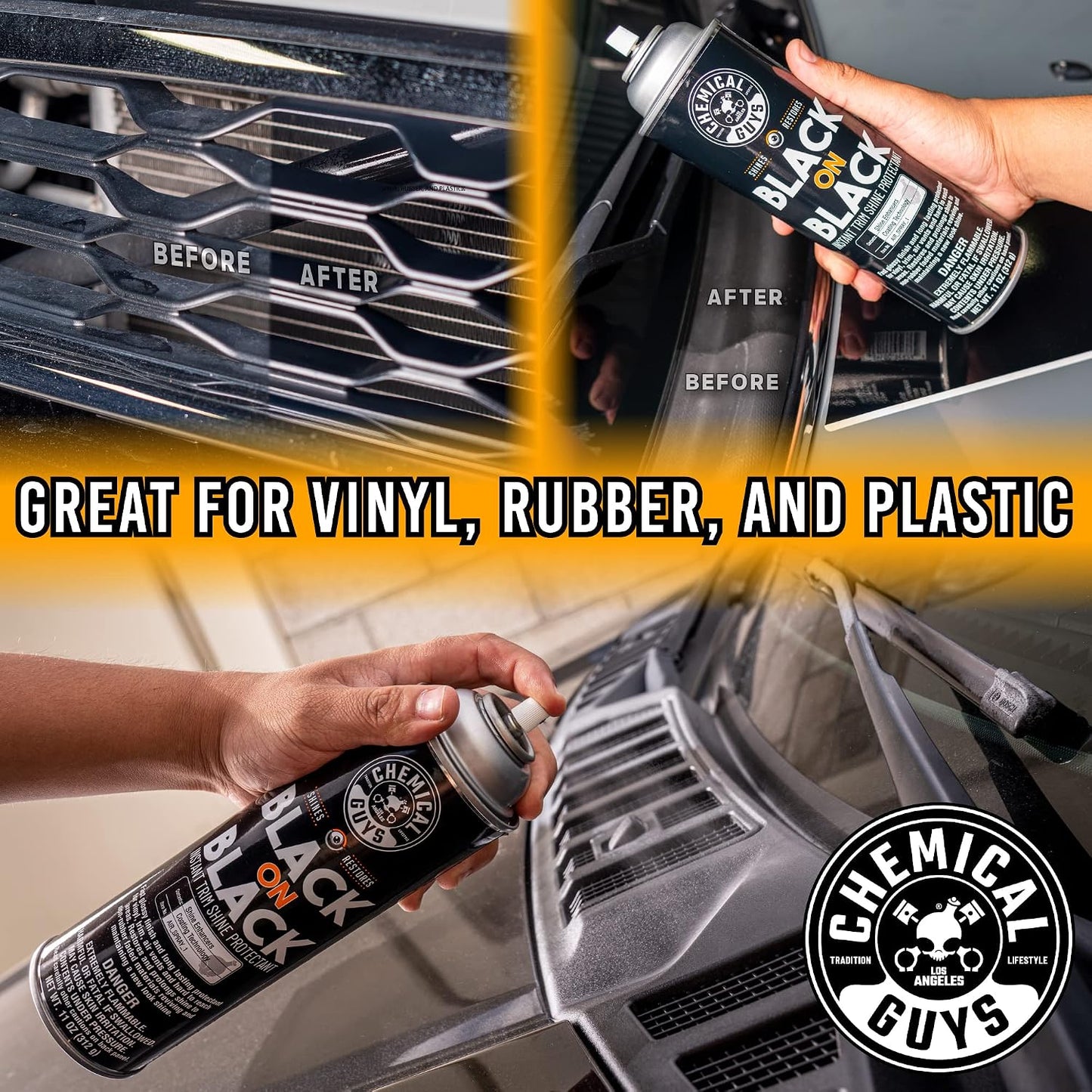 Chemical Guys Black On Black Instant Shine Exterior Dressing Spray, 11 oz | For cars, trucks, and SUVs, sprayable quick dressing, sprayable trim quick dressing, use on grilles, vents, and more