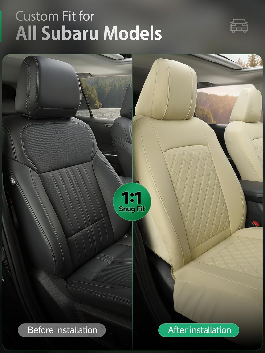 GIANT PANDA 2PCS Front Seat Covers for Subaru Outback Forester Crosstrek Legacy Impreza, Faux Leather Bucket Seat Cover Fit Subaru Seat Protectors-Solid Beige