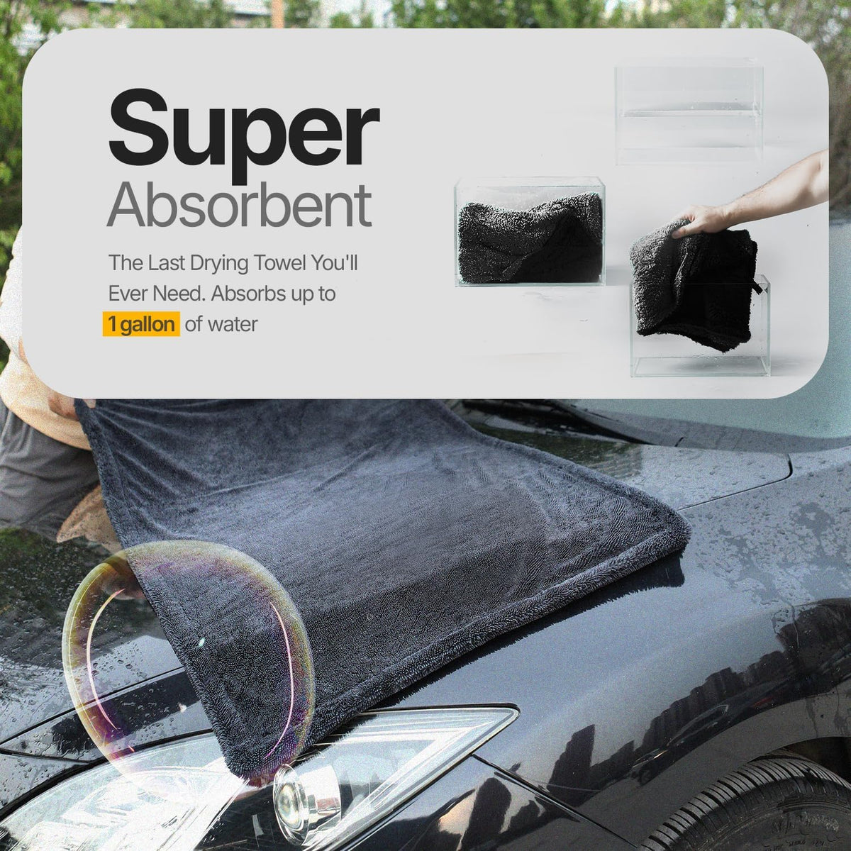 Crystal Clean 1300GSM Microfiber Car Drying Towel, Ultra-Absorbent XL 24x36
