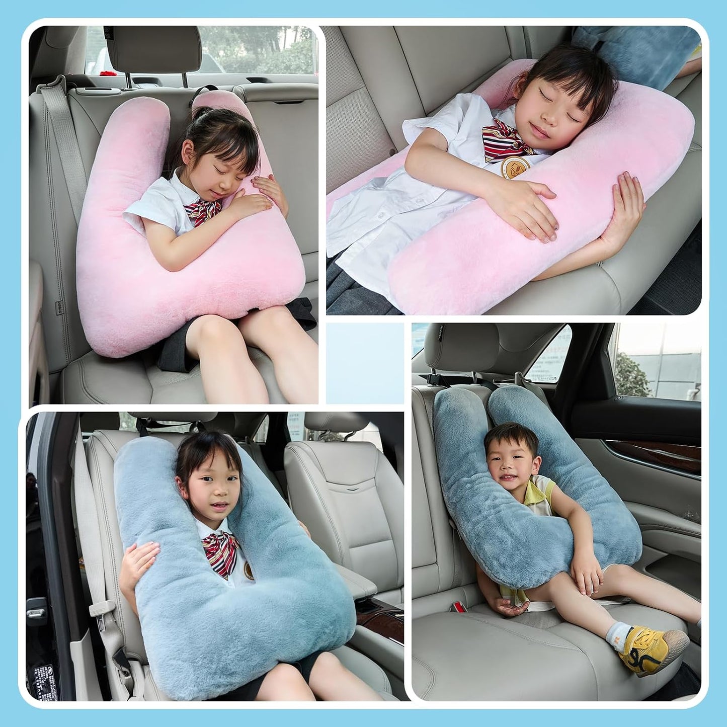 Travel Pillow,Car Pillow for Kids,Support Head and Neck on Road Trip-Blue | Car Sleeping Pillow with Adjustable Strap, Road Trip Essentials for Kids and Adults,Velvet Fabric Filled with High PP Cotton