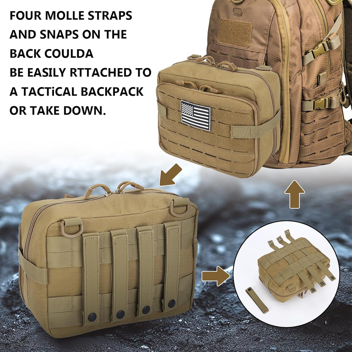 Tactical Pouch Large: EDC Gear Accessories Organizer With MOLLE System, Expandable Medical Pocket and U.S.A Patch