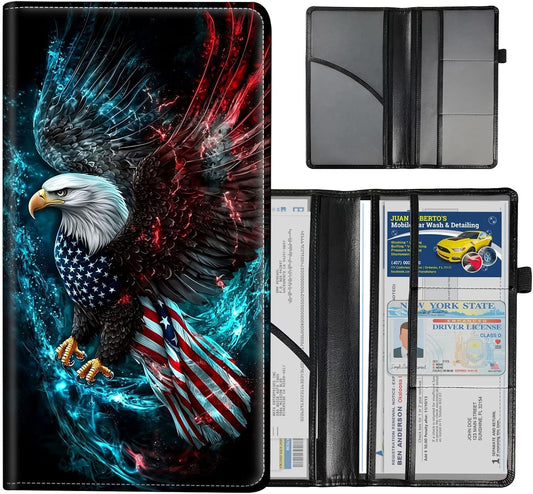 Car Registration and Insurance Holder for Women & Men Glove Box - Durable Auto Insurance Card Organizer with Easy Access,Holds Driver's License & Registration Cards,Bald Eagle