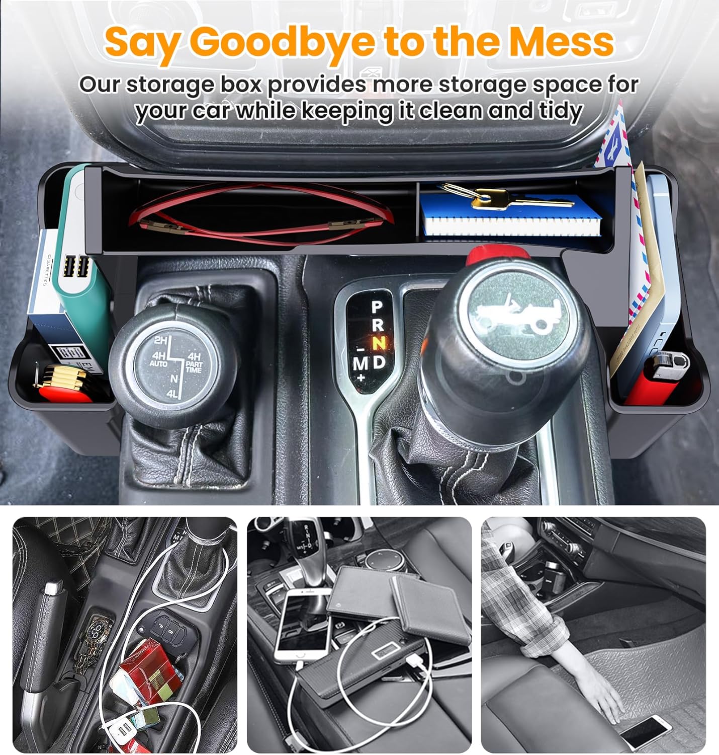 Eamplest Gear Shift Center Console Side Tray Organizer for Jeep Wrangler JL JLU 4XE 2026 2025 2024 2023 2022 2021 2020 2019 2018 & Gladiator JT 2020-2026 Storage Accessories Shifter Storage Box