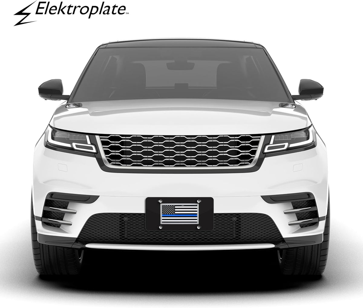 Elektroplate Police Thin Blue Line USA Flag All-Metal Black Decorative Front Plate with 3D Emblem | Weatherproof Automotive Accessory for Cars, SUVs, Trucks (12" x 6")