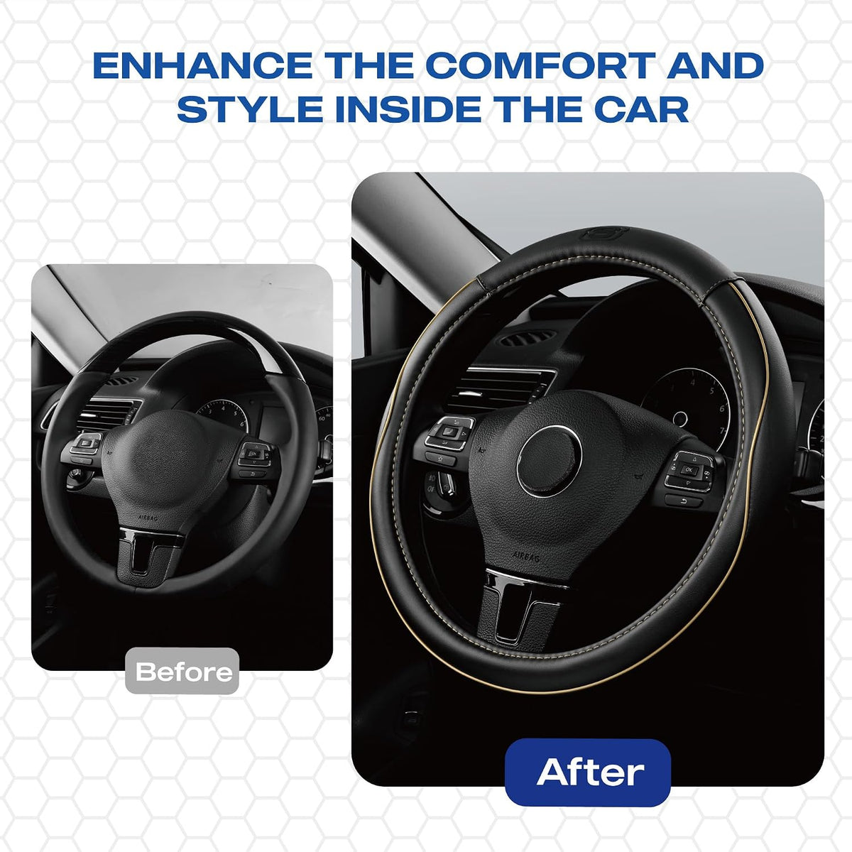 Skechers Memory Foam Steering Wheel Cover,Piping Microfiber Leather Steering Wheel Cover Sporty Universal Fit 14" 1/2-15" Car Wheel Protector for Men Women Fit Suvs,Vans,Sedans,Car,Trucks,Beige