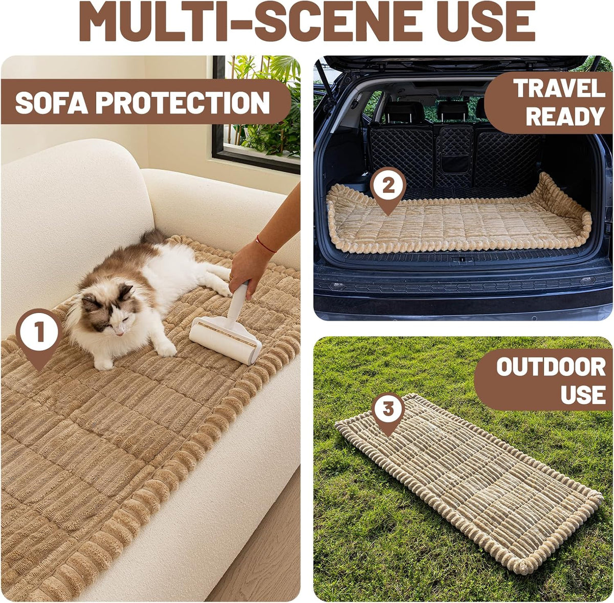 Dog Car Seat Waterproof Bed Cover Back Seat Brown 23.6”x51”