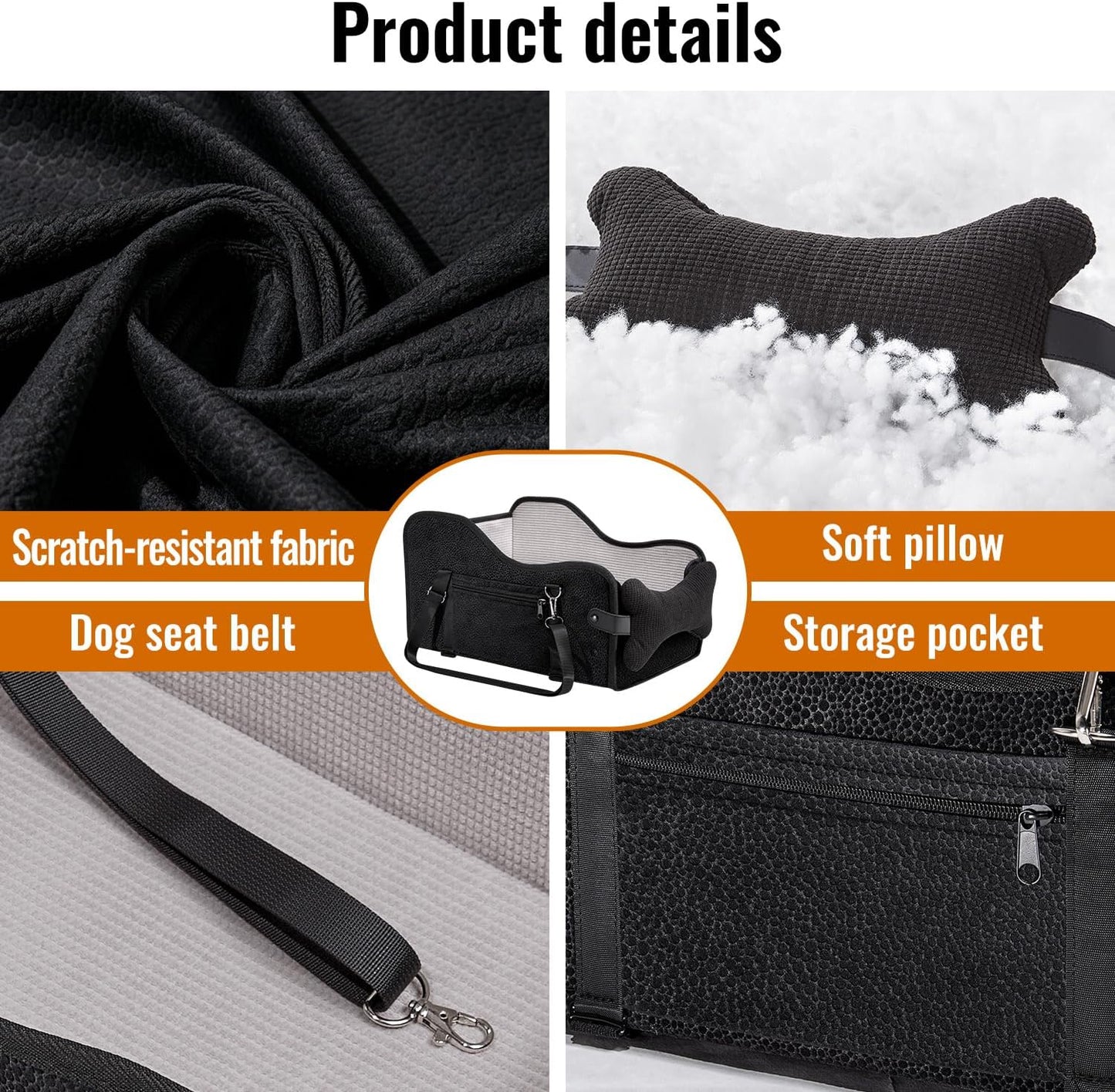 Center Console Dog Car Seat,Dog Car Seats for Small Dogs with Soft Mattress,Pet Puppy Cars Seat (Black, Medium)