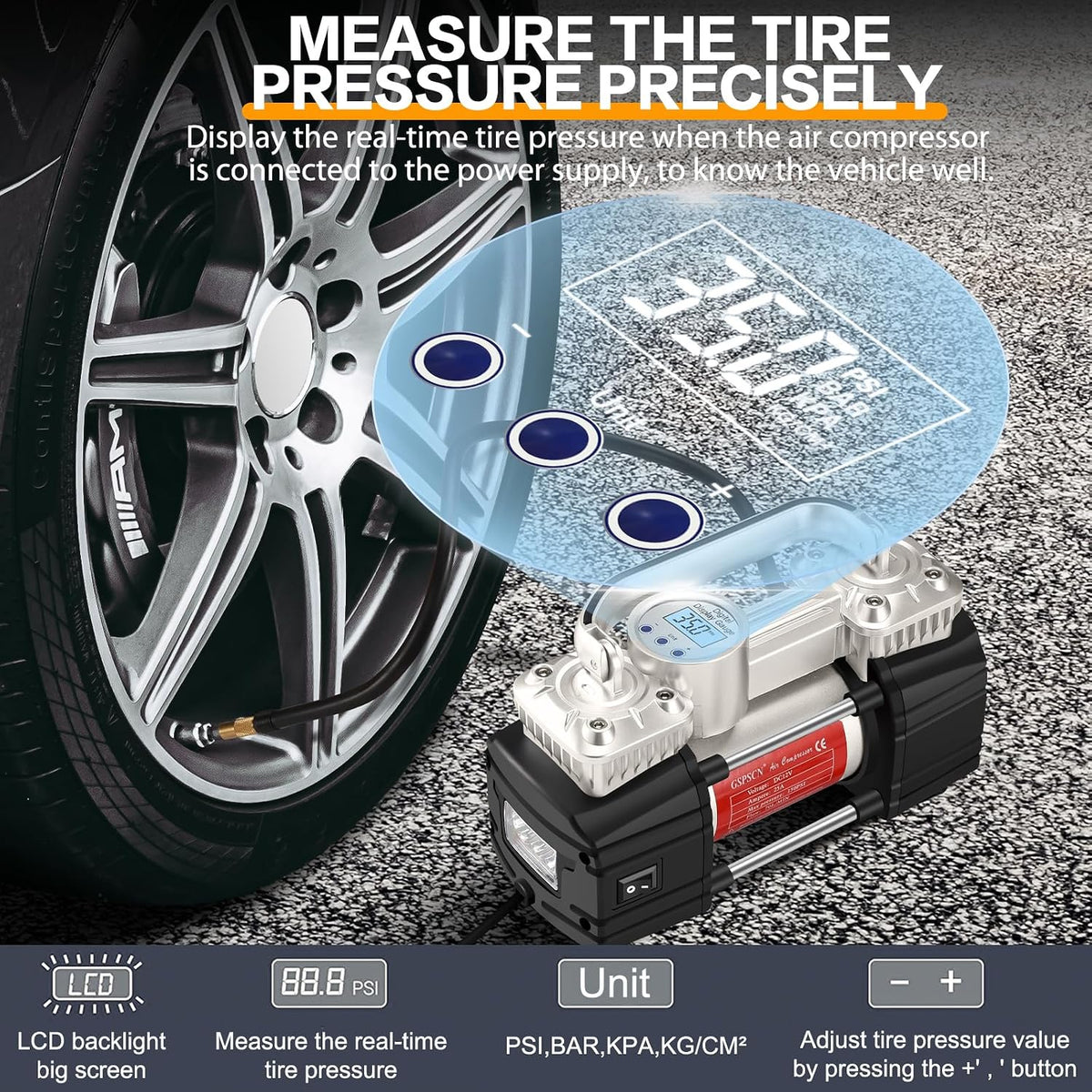 GSPSCN 12V Digital Heavy Duty Tire Inflator PortableAir Compressor Pump