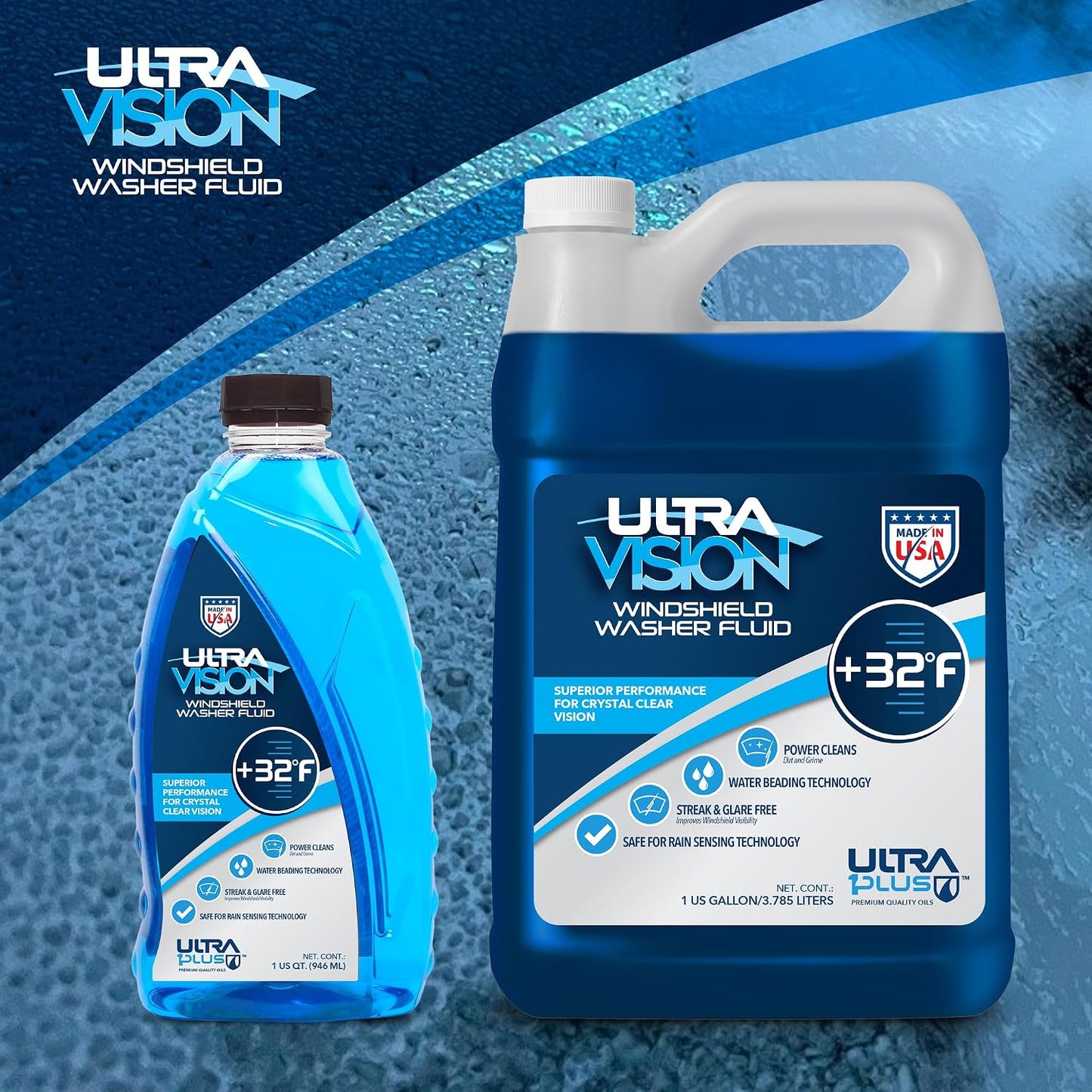 UltraVision Windshield Washer Fluid, Ready-to-Use Pre-Mixed Formula, Streak-Free Cleaning for Crystal-Clear Visibility, All-Weather Performance, +32°F, 1 Gallon