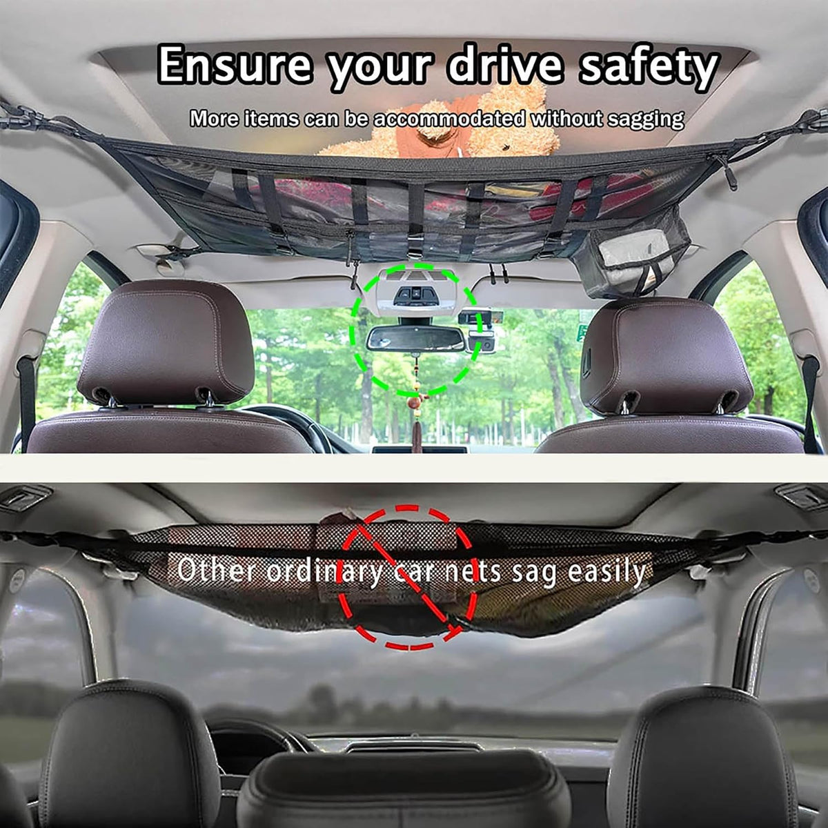 Car Ceiling Cargo Net Pocket 31"x21" Double-Layer Roof Storage for SUV Van