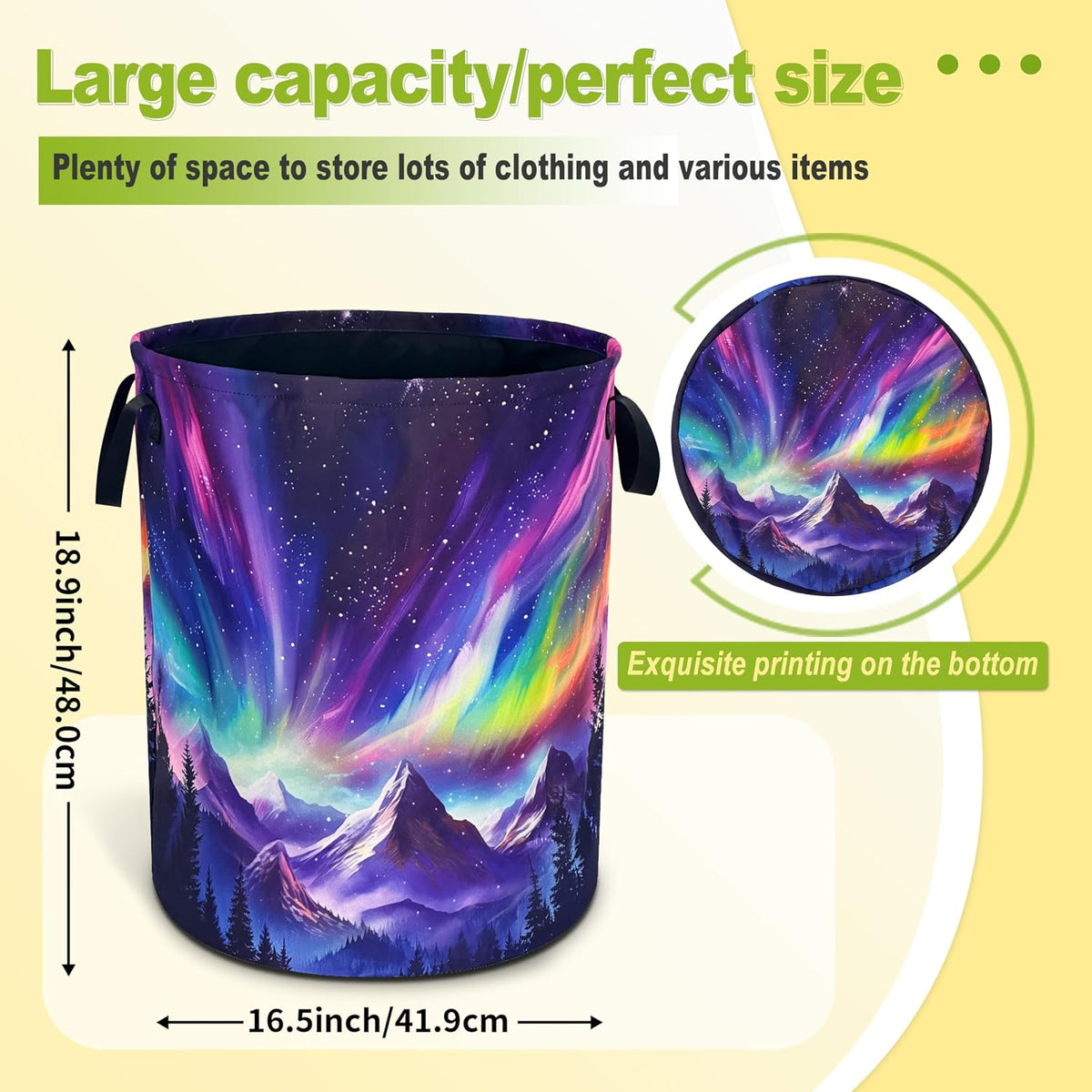 Aurora Mountains Laundry Basket Night Sky Forest Foldable Oxford Cloth