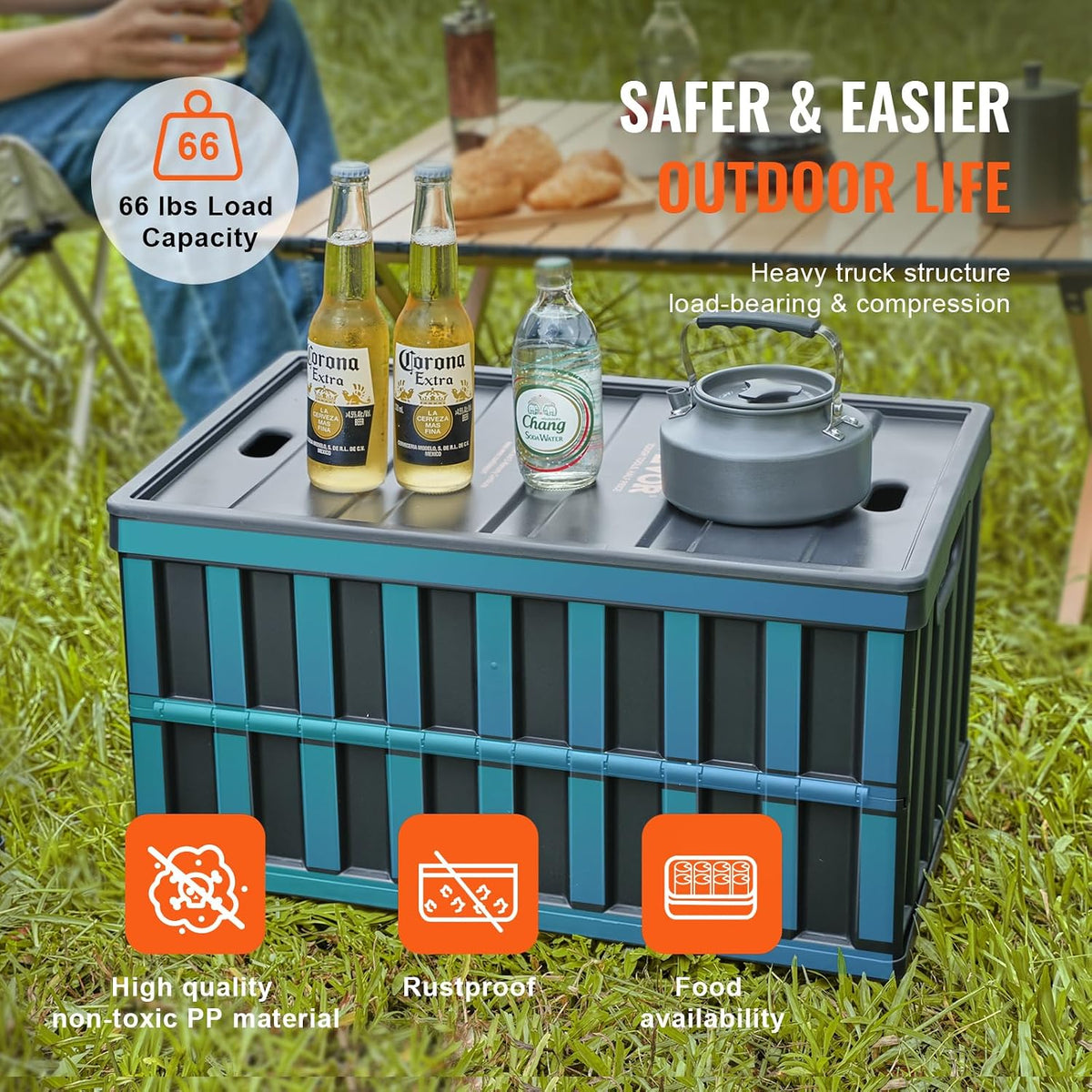 VEVOR 65L Collapsible Storage Bins with Lids 3 Packs, Stackable Crates