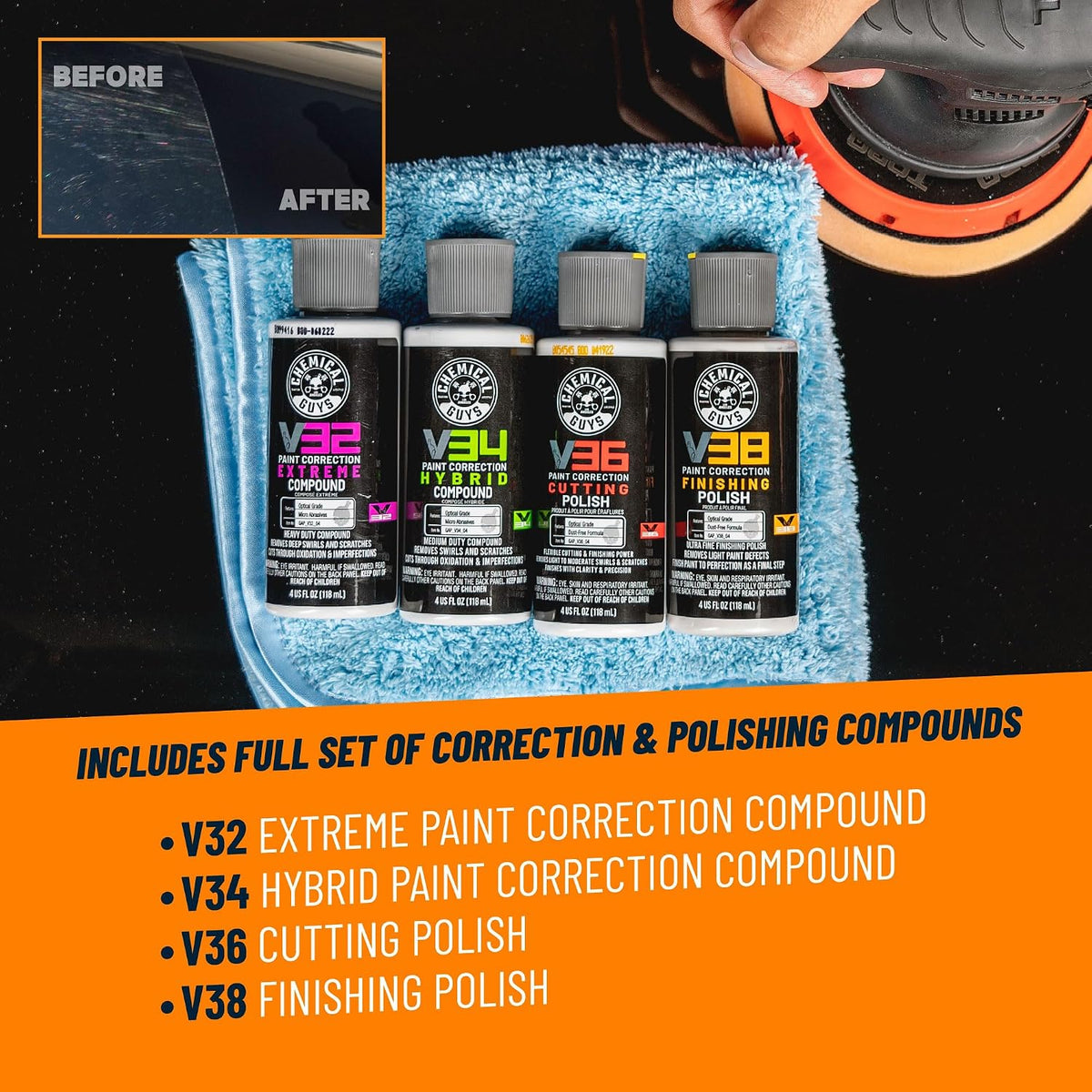 Chemical Guys, TORQX Random Orbital Polisher Kit, 800W Motor, 9-Piece
