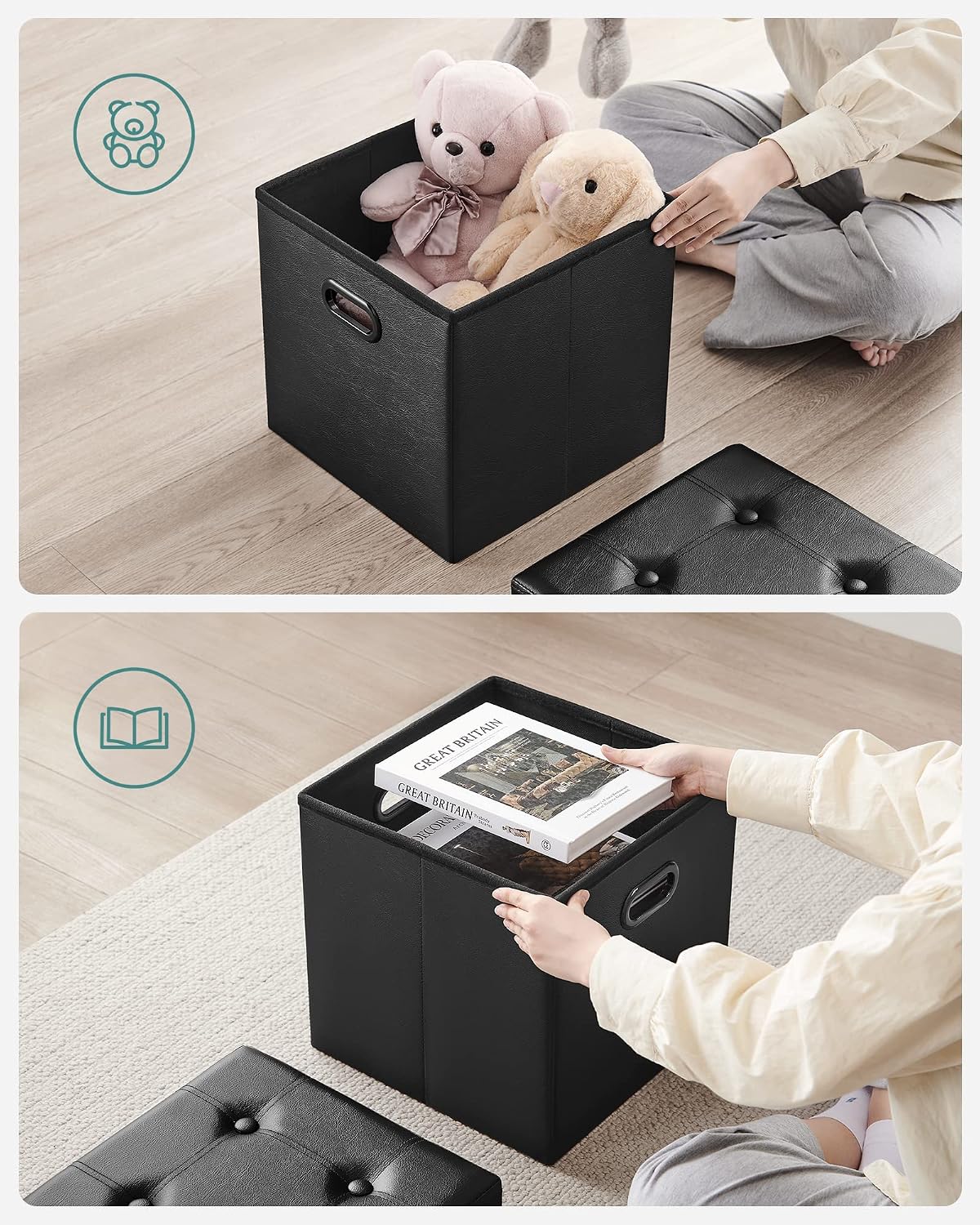 SONGMICS 15 Inches Folding Storage Ottoman, Cube Footrest