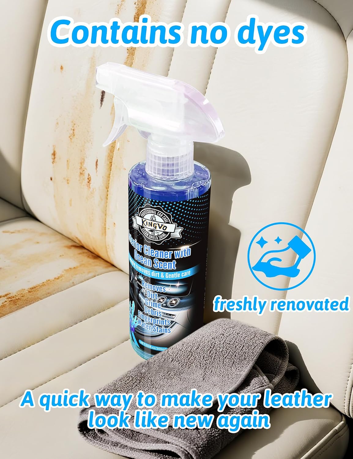 Car Cleaner Interior, Leather Cleaner Upholstery Interior Ceaning Kit Carpet Dashboard Shiny Car Stuff for Vinyl,Plastic,Fabric,Carpet & More,Ocean Scent