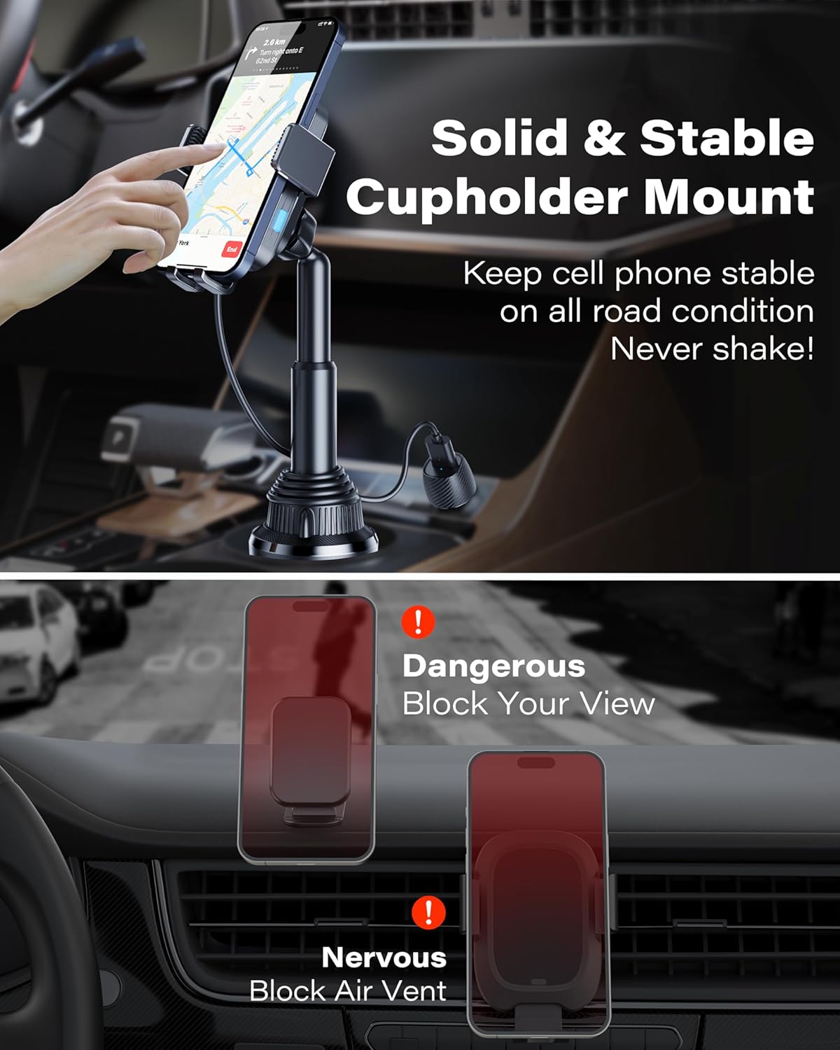 1Zero Auto-Clamping 15W Wireless Car Charger Cup Holder Mount