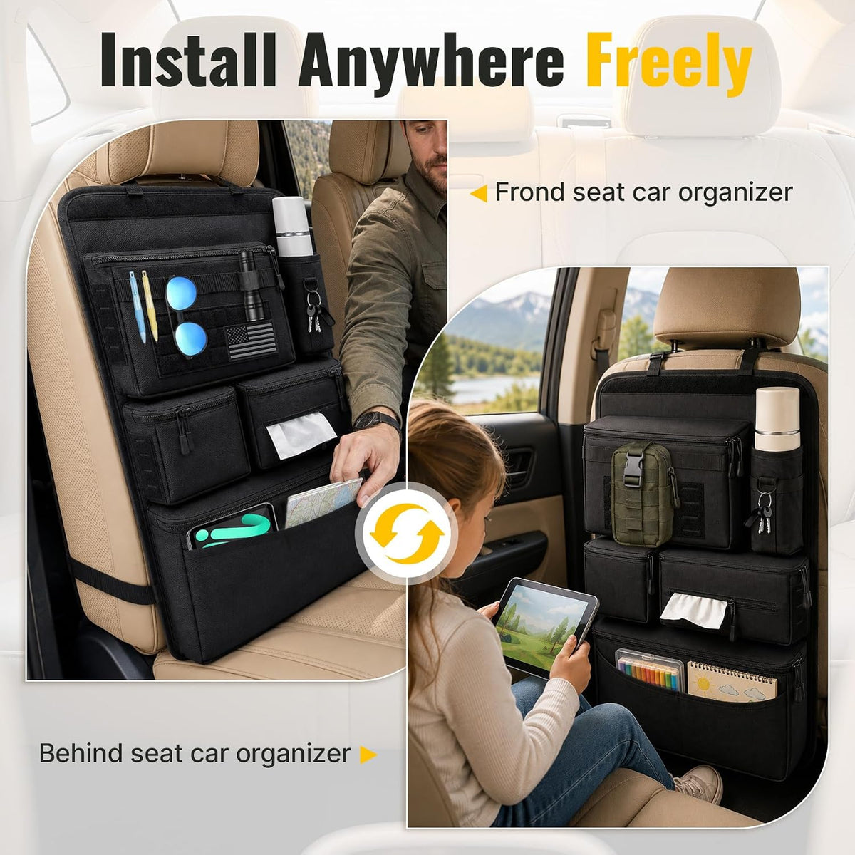Multi-Pocket Back Seat Car Organizer, Fits Most Cars, SUVs, Trucks, Jeeps
