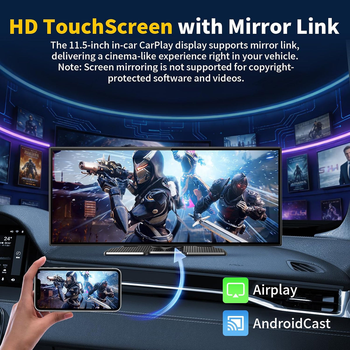 11.5" Largest Wireless Carplay HD Screen for Carplay & Android Auto Car Stereo with 4K Dash Cam 1080P Backup Camera, GPS Navigation/Bluetooth/Mirror Link/Voice Control/AUX/FM/Siri