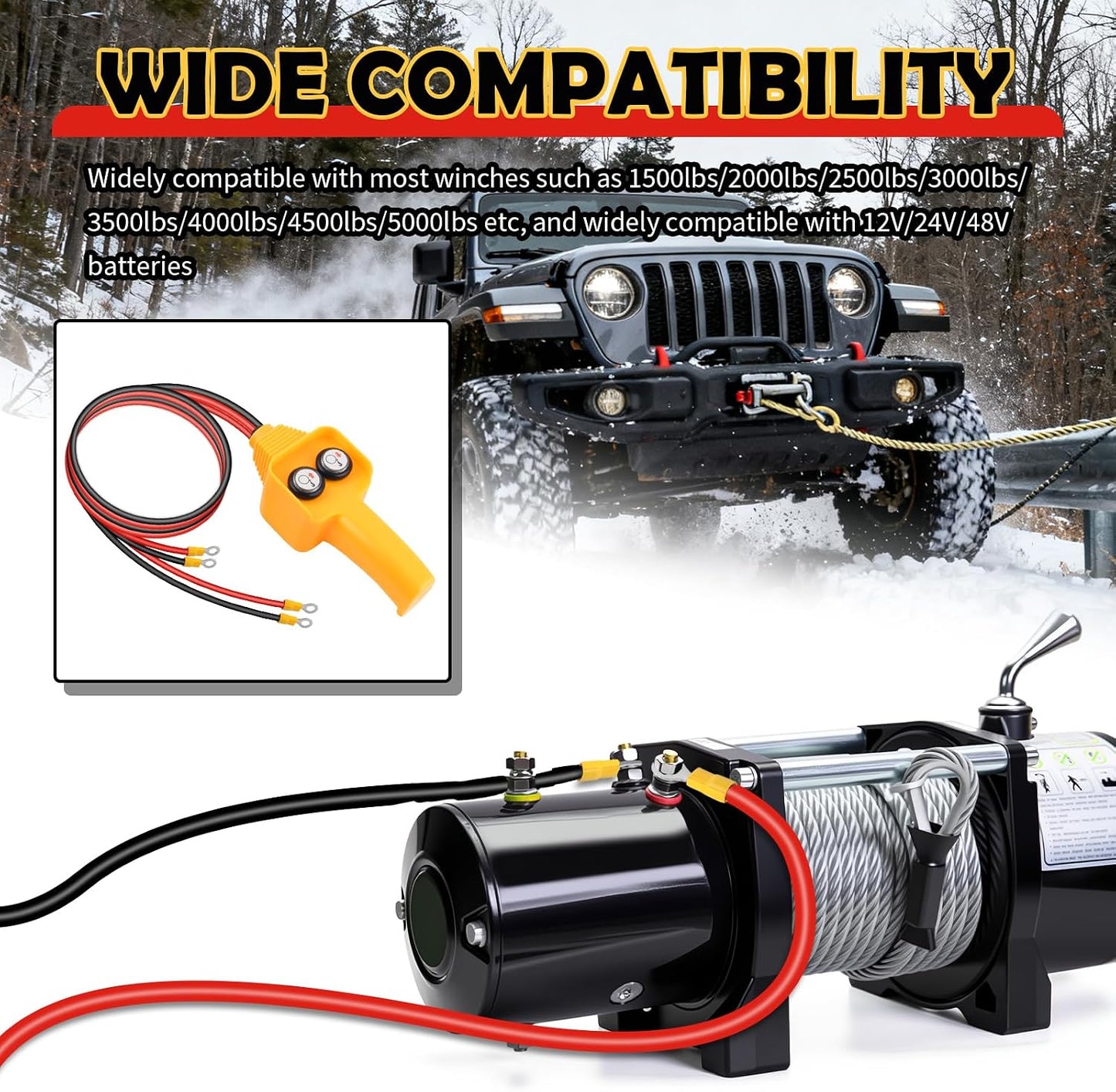 Winch Remote with Cables,Manual Push Button Winch Controller with Large Load Capacity for 1500lbs-5000lbs,Universal Winches Switch Assembly Car Accessories for 12V/24V/48V