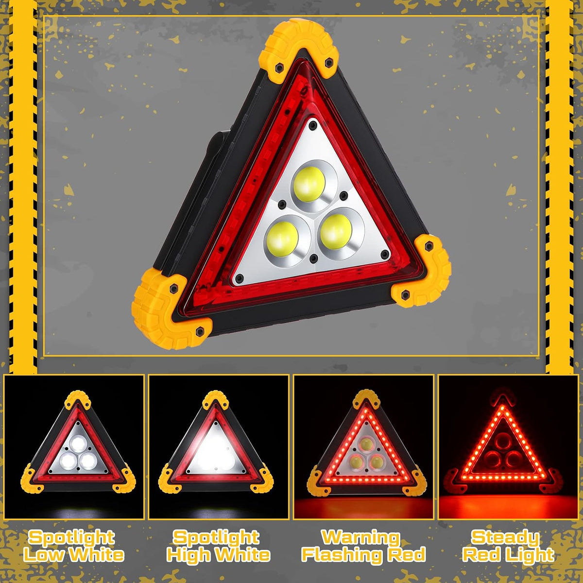 Huquary 3 Pack LED Emergency Triangle, Rechargeable Flashing Warning
