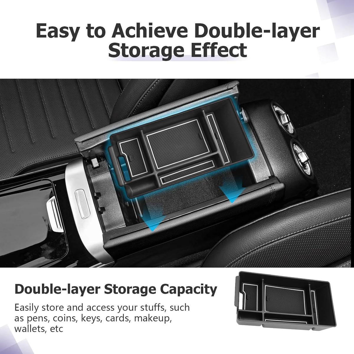LUWU Center Console Organizer Compatible with 2022-2027 Benz C-Class C300/C300 4Matic/AMG C43/AMG C63 SE Performance W206 Accessories Armrest Console Storage Box Insert Tray ABS Material White