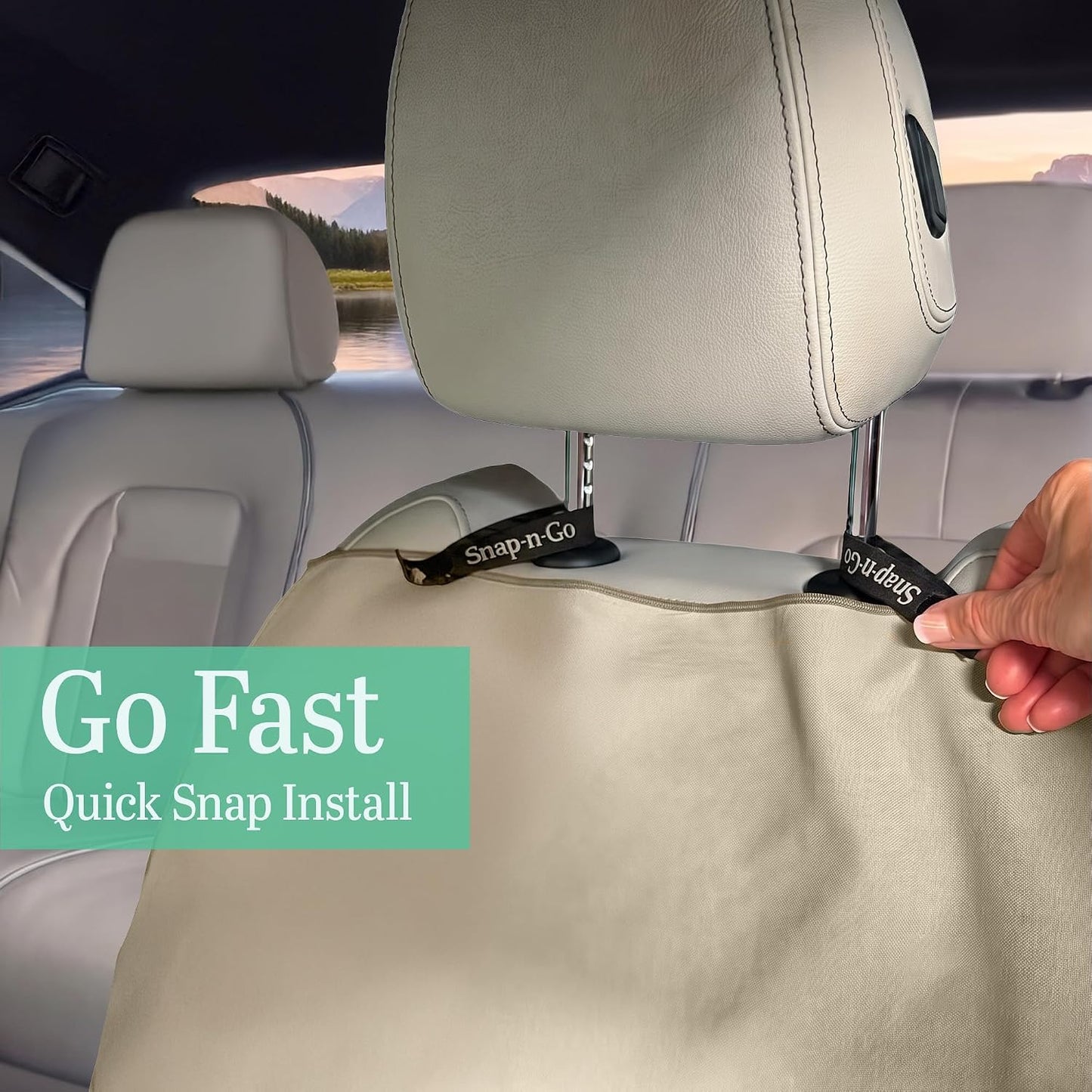Car Seat Towel Cover After Gym Workout Yoga Pets | Snap-n-Go Seat Sheet™ Universal Fit with Headrest Post Straps, Quick-Dry Washable Sweat Protector for Cars, Trucks, SUVs Interior Protection (Beige)