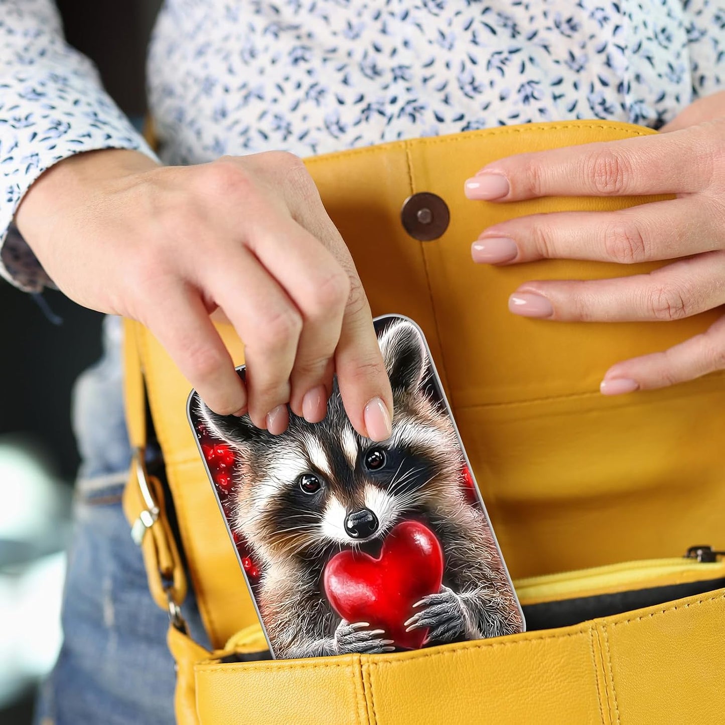 Large Metal Tin Box with Lid, Rectangular Silver Storage Container,7 x 4.33 x 2.17 Inch Empty Tin Organizer for Home, Gifts, Cookies, Pencil Case, Car Keys, Craft Storage, Cute Raccoons