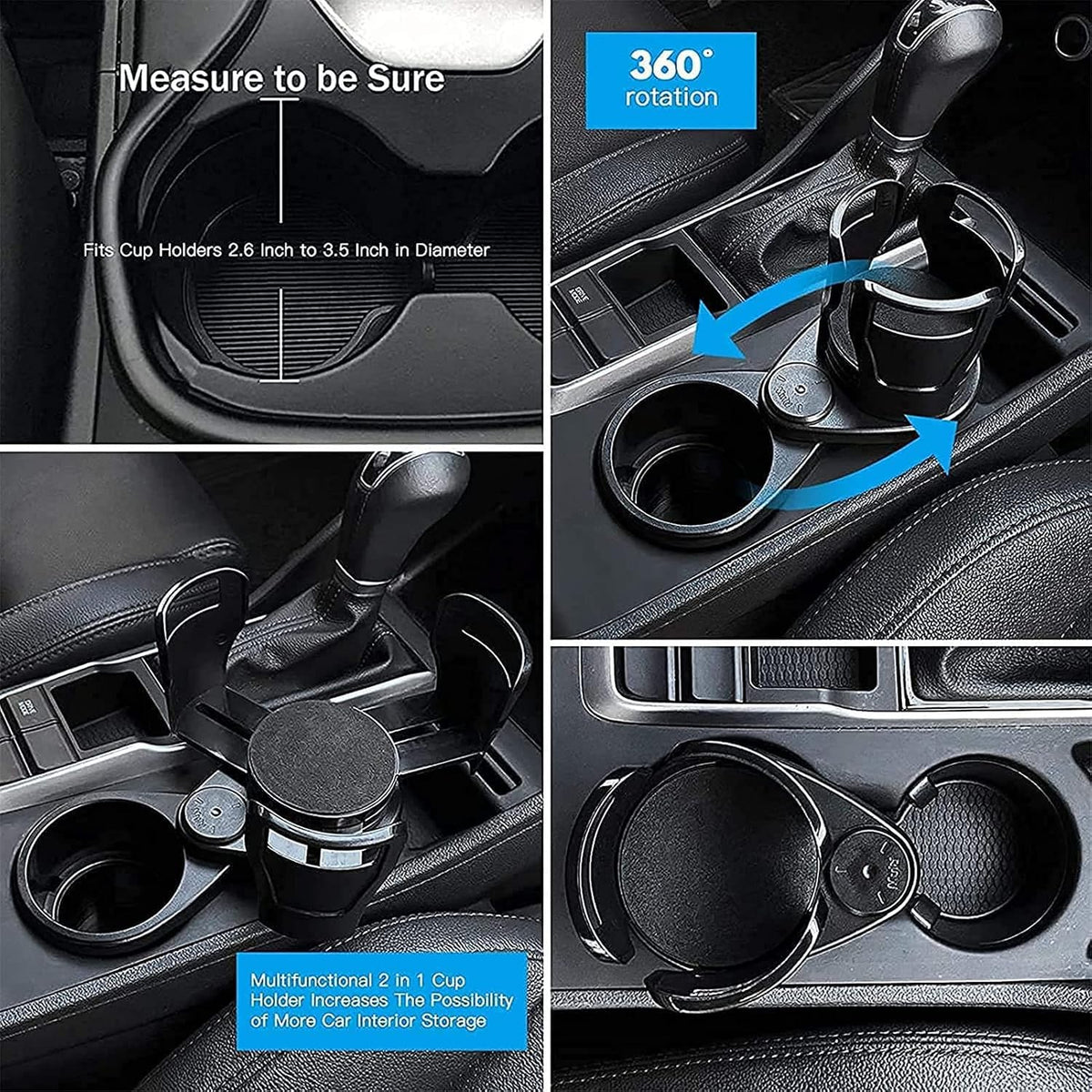Cup Holder Multifunctional Adjustable 2in1 Car Seat Cup Holder Car Cup Holder Expander Adapter for Water Bottle Drink Coffee Food Storage (Matt Black)
