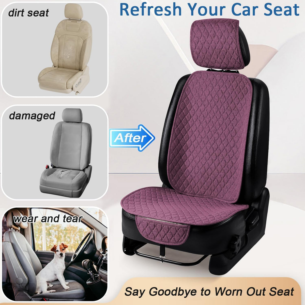 1 Pack Linen Car Seat Cover Front Seat Covers Soft & Breathable Front Premium Covers with Non-Slip Protector Universal Fits Most Automotive, Vans, SUVs, Trucks (1Pack Purple)