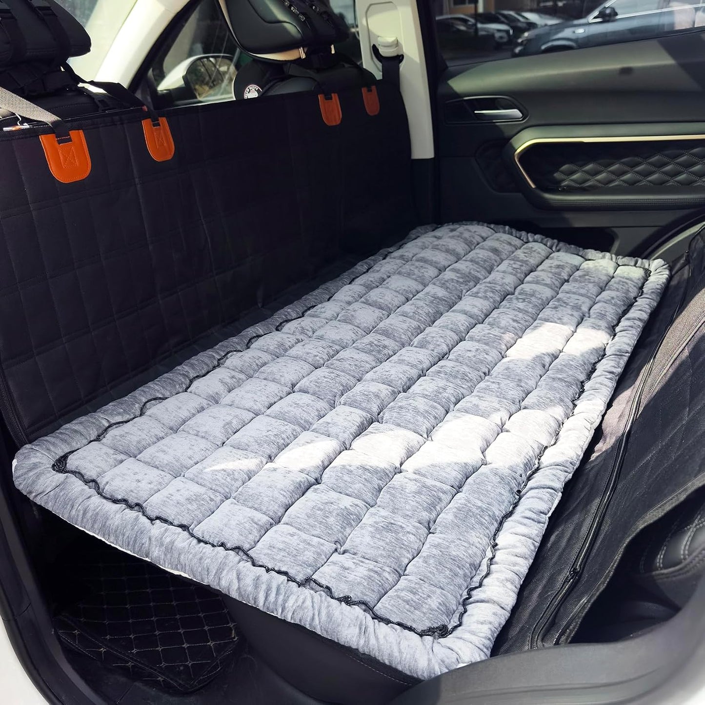 Backseat Pet Bed Mat, Truck Plaid Dog Bed for Car Back Seat, Deluxe Dog Seat Covers, Non-Slip Travel Pet Mat, Fit for Backseat Extenders and Trucks SUVs (Bluegrey&White, 24.8x54 inch)