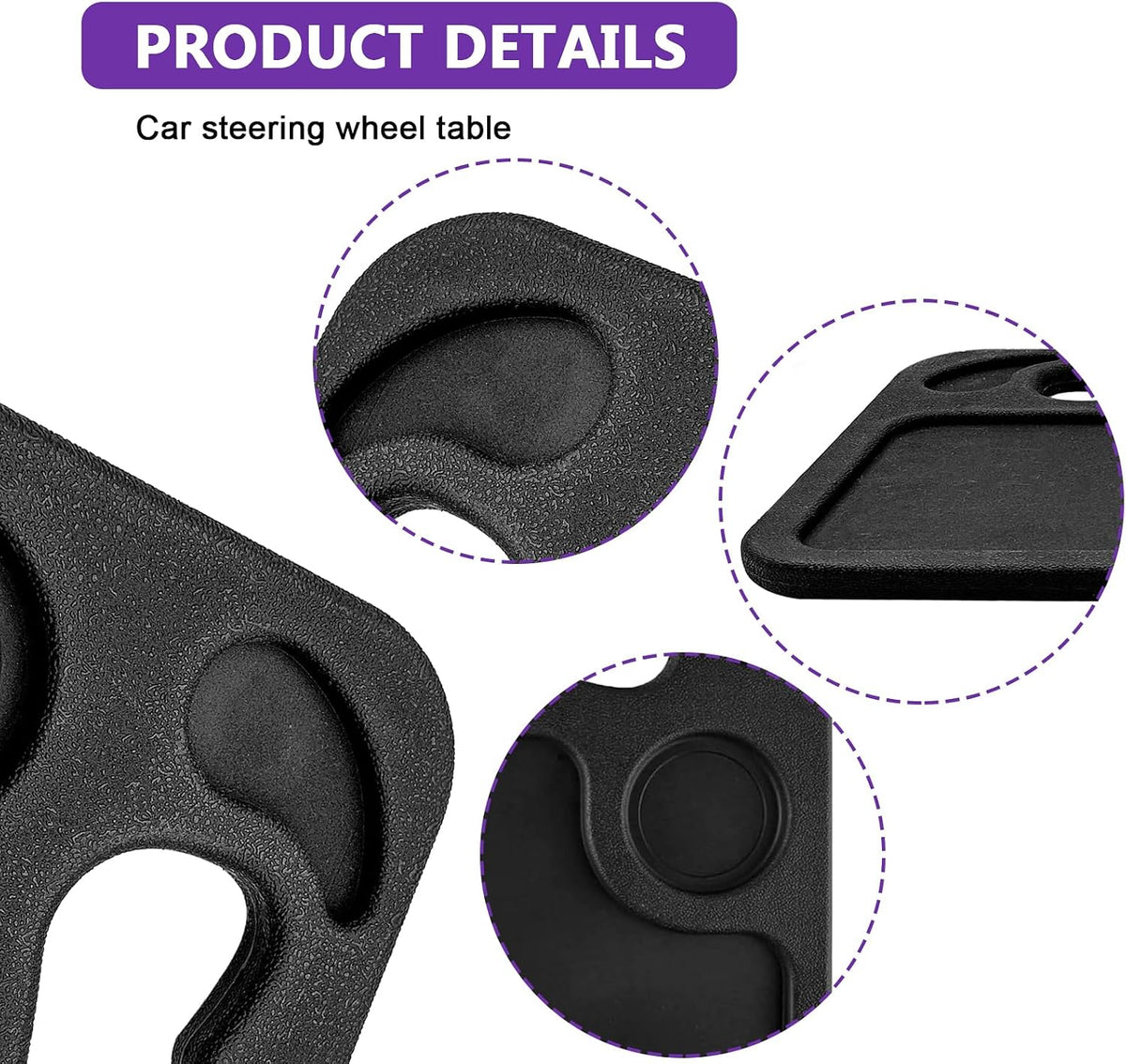 Multipurpose 2 in 1 Car Steering Wheel Desk Tray Laptop Mount and Food Table for Eating with Drink and Pen Holder Compatible with Most Vehicles (Black)