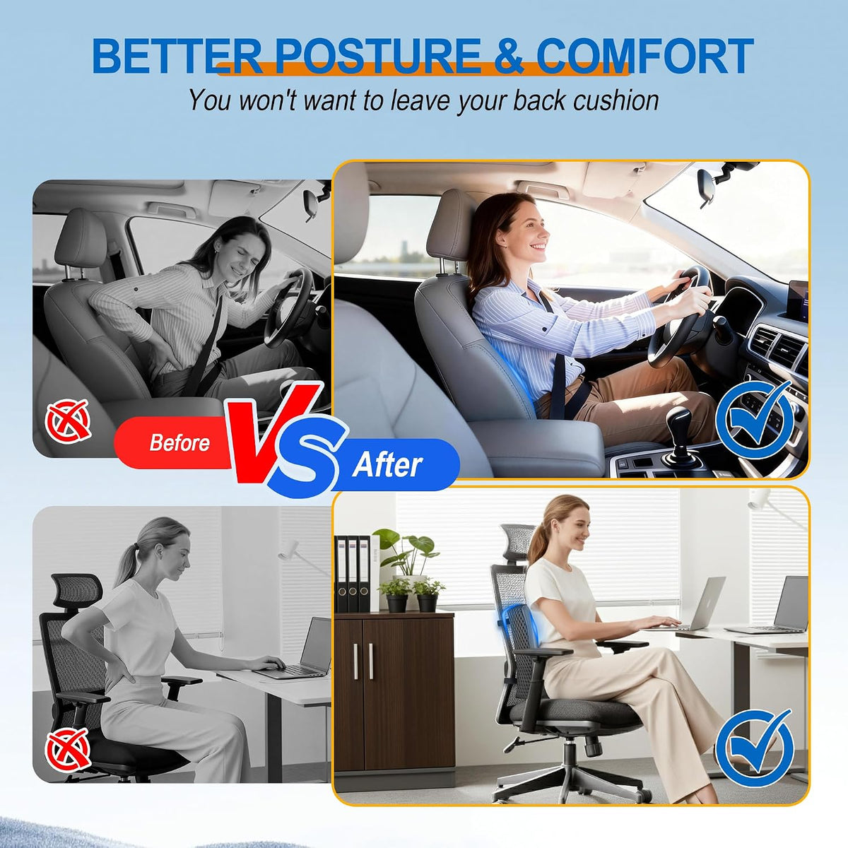 Allaboutsla Lumbar Support Pillow for Car, Car Seat Back Support | Memory Foam Car Lumbar Pillow, Back Support for Pain Relief, Dual Adjustable Straps, Back Cushion for Car Office Chair, Black