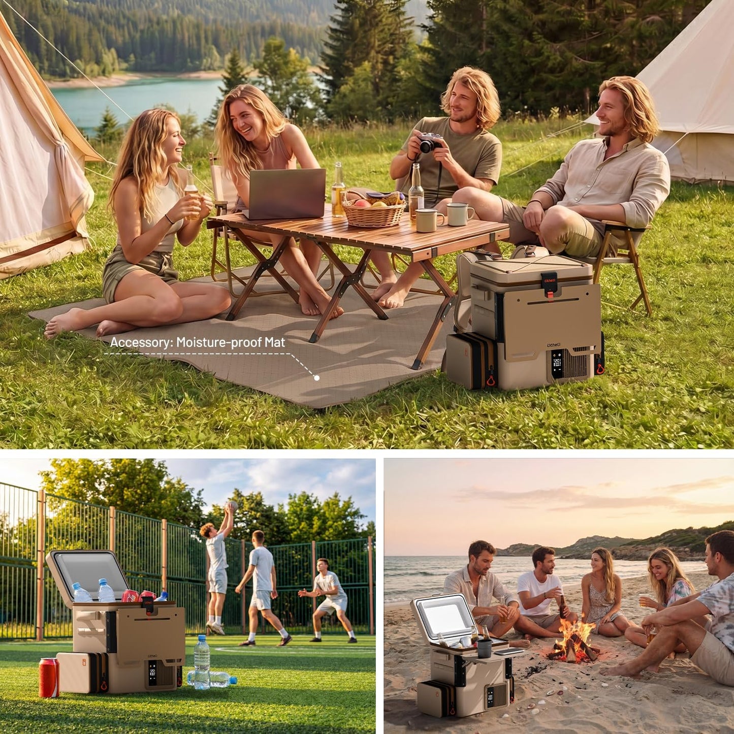 LiTHELi Frozen Pack 12V Car Refrigerator & Portable Electric Cooler, 20L/21QT with 2 U20 Batteries, -4~68℉ Travel Fridge Freezer for Camping, Road Trips, RV, Boat & Beach (Backpack Design)