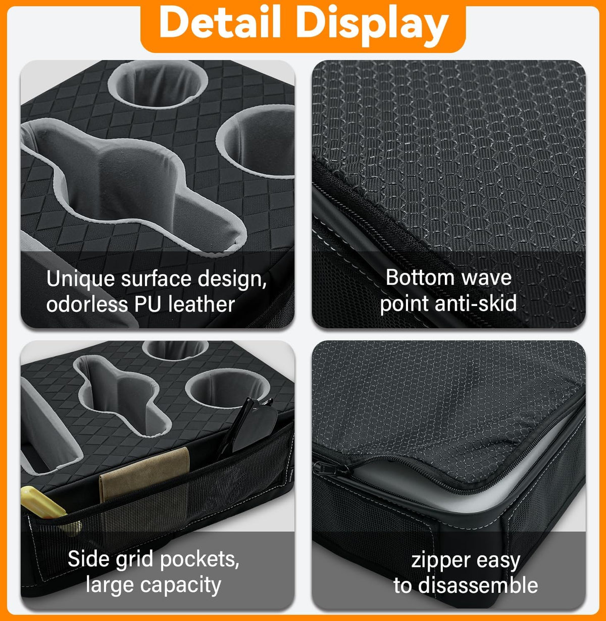 Car Cup Holder, Back Seat Cup Holder for Car, Truck Bed Organizer Boat Couch Bottle Holder Tray Expander Automotive Rear Seat Storage Accessories Pu Leather Fit for Coffee Drink Food