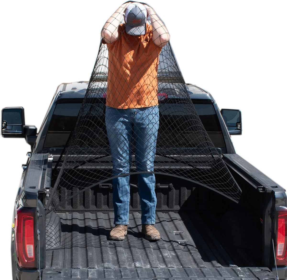 TacoNets Upgraded Highly Elastic Cargo Net, USA Company, Simple Truck Bed Cargo Mesh Organizer, Suitable for Light Loads, Heavy Duty Carabiners, 4'x4' Double Layer