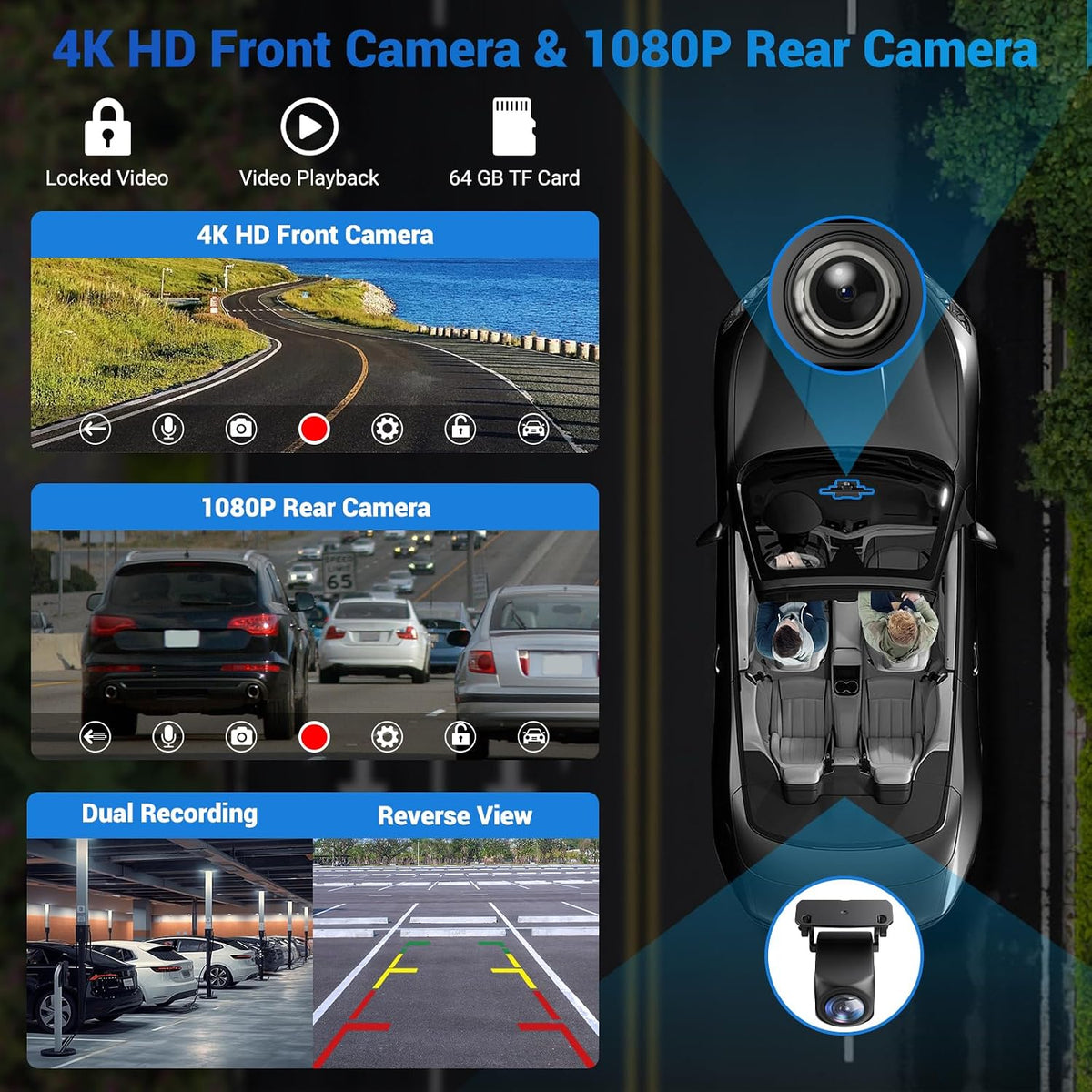 10.26" Wireless Apple Carplay Screen for Car with 4K Dash Cam