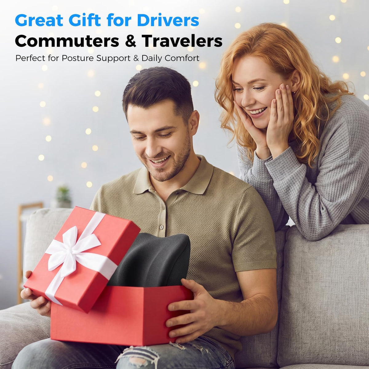 Lumbar Support Pillow for Car, Memory Foam Back Cushion for Lower Back Pain Relief, Ergonomic Car Seat Support with Breathable Airflow Channels for Driving, Office Chair, Wheelchair
